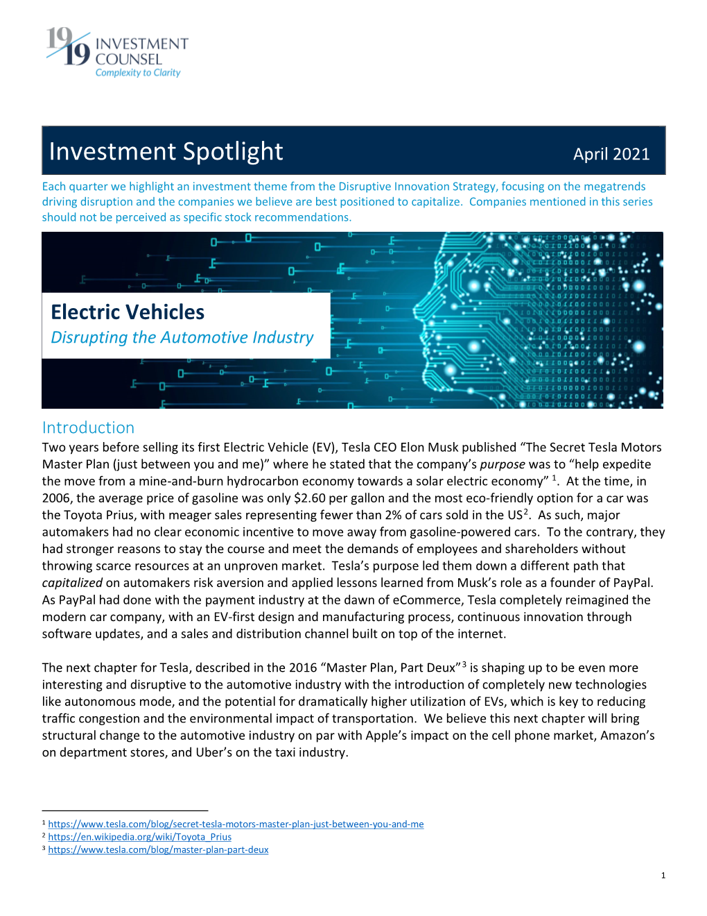 Electric Vehicles Disrupting the Automotive Industry