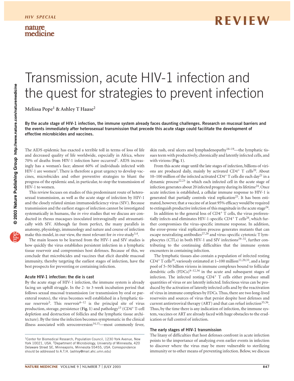 Transmission, Acute HIV-1 Infection and the Quest for Strategies to Prevent Infection