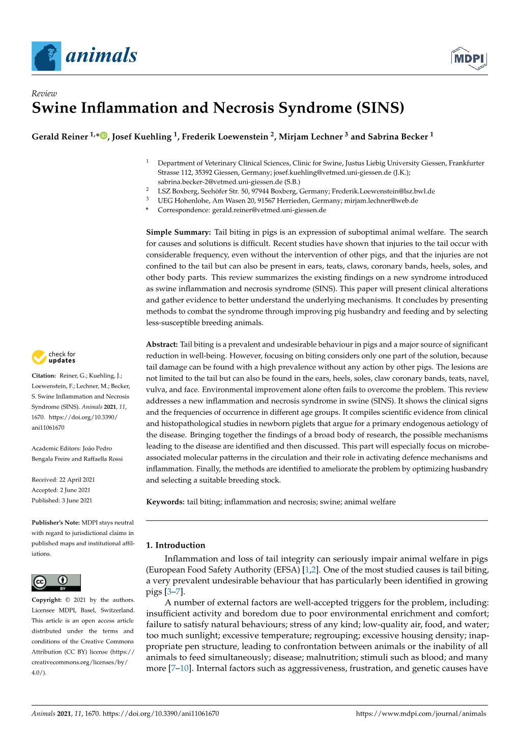 Swine Inflammation and Necrosis Syndrome (SINS)