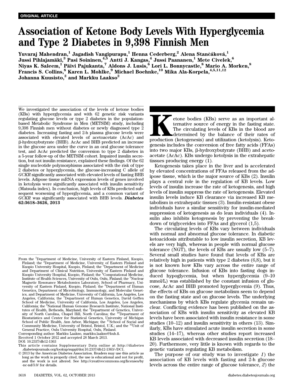 Association of Ketone Body Levels with Hyperglycemia and Type 2