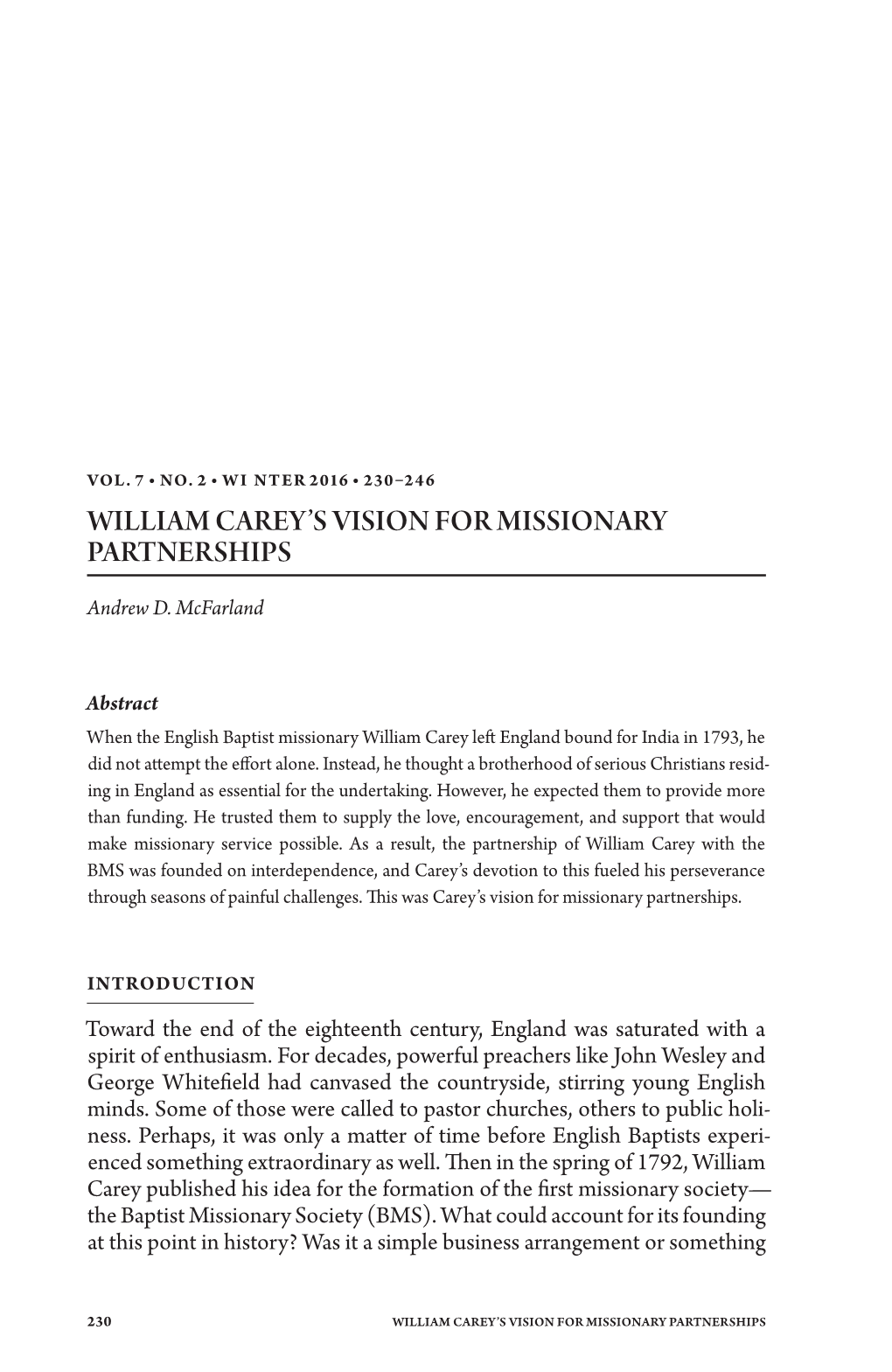 William Carey's Vision for Missionary Partnerships