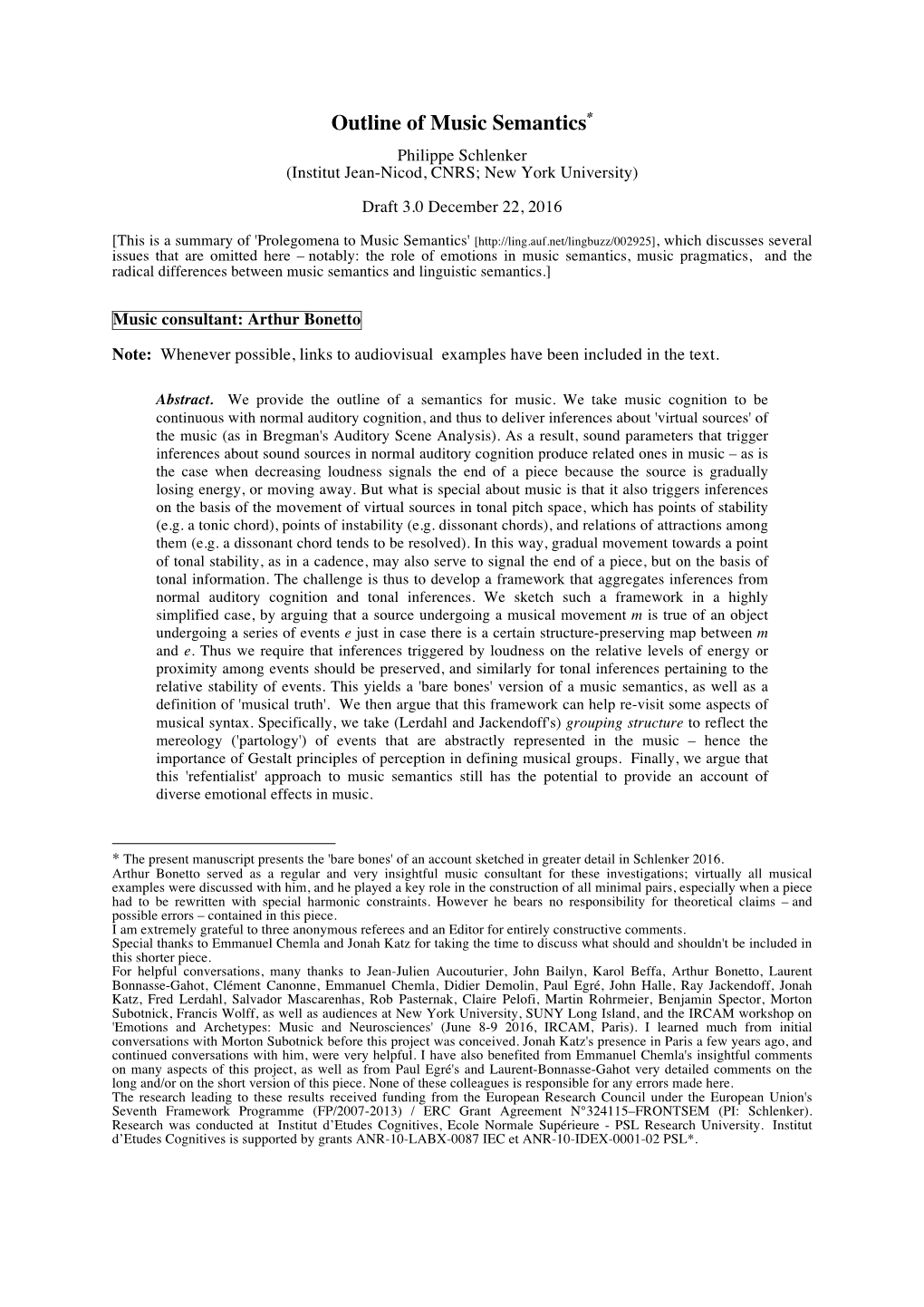 Outline of Music Semantics* Philippe Schlenker (Institut Jean-Nicod, CNRS; New York University)