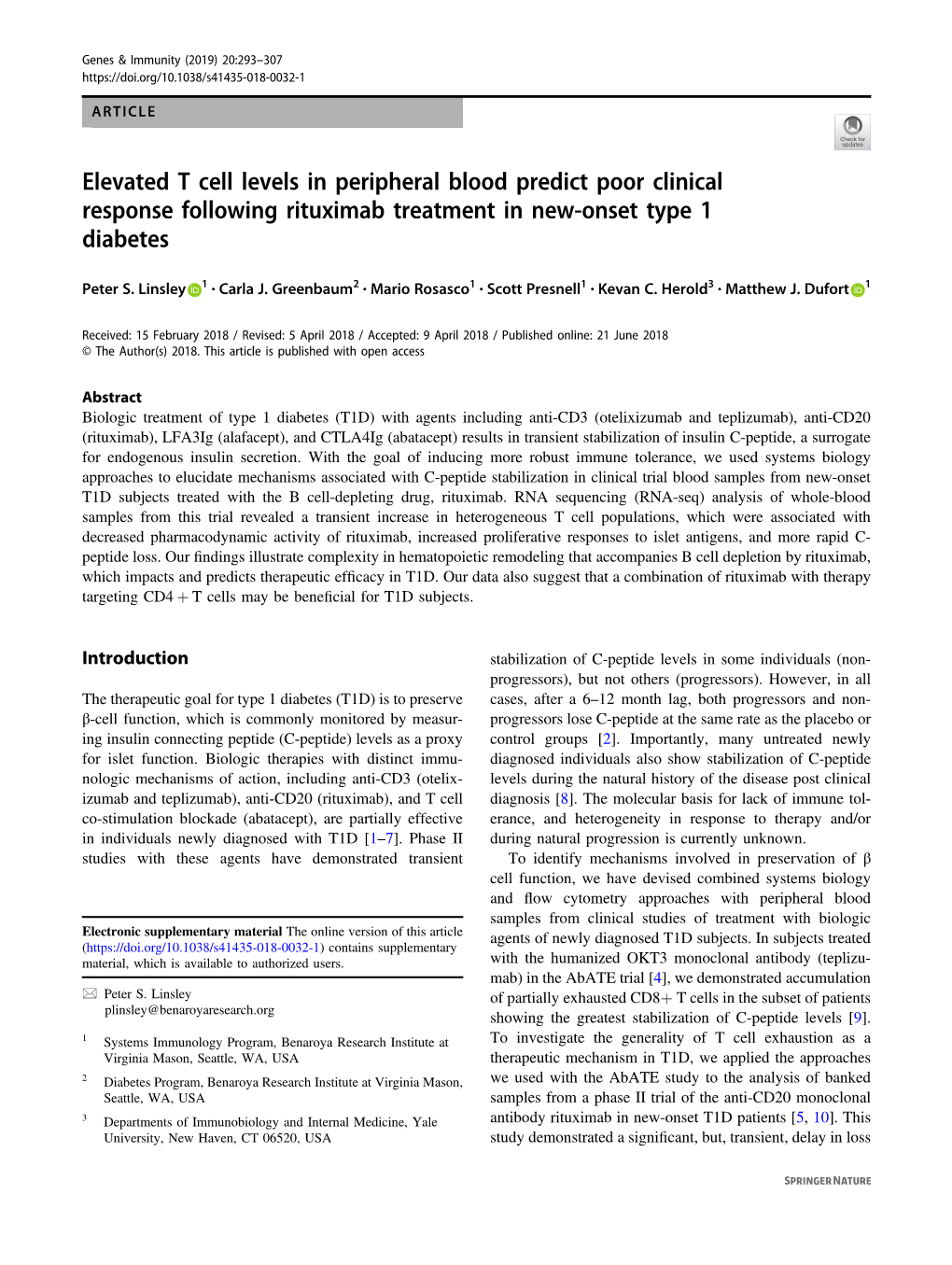 Elevated T Cell Levels in Peripheral Blood Predict Poor Clinical Response Following Rituximab Treatment in New-Onset Type 1 Diabetes