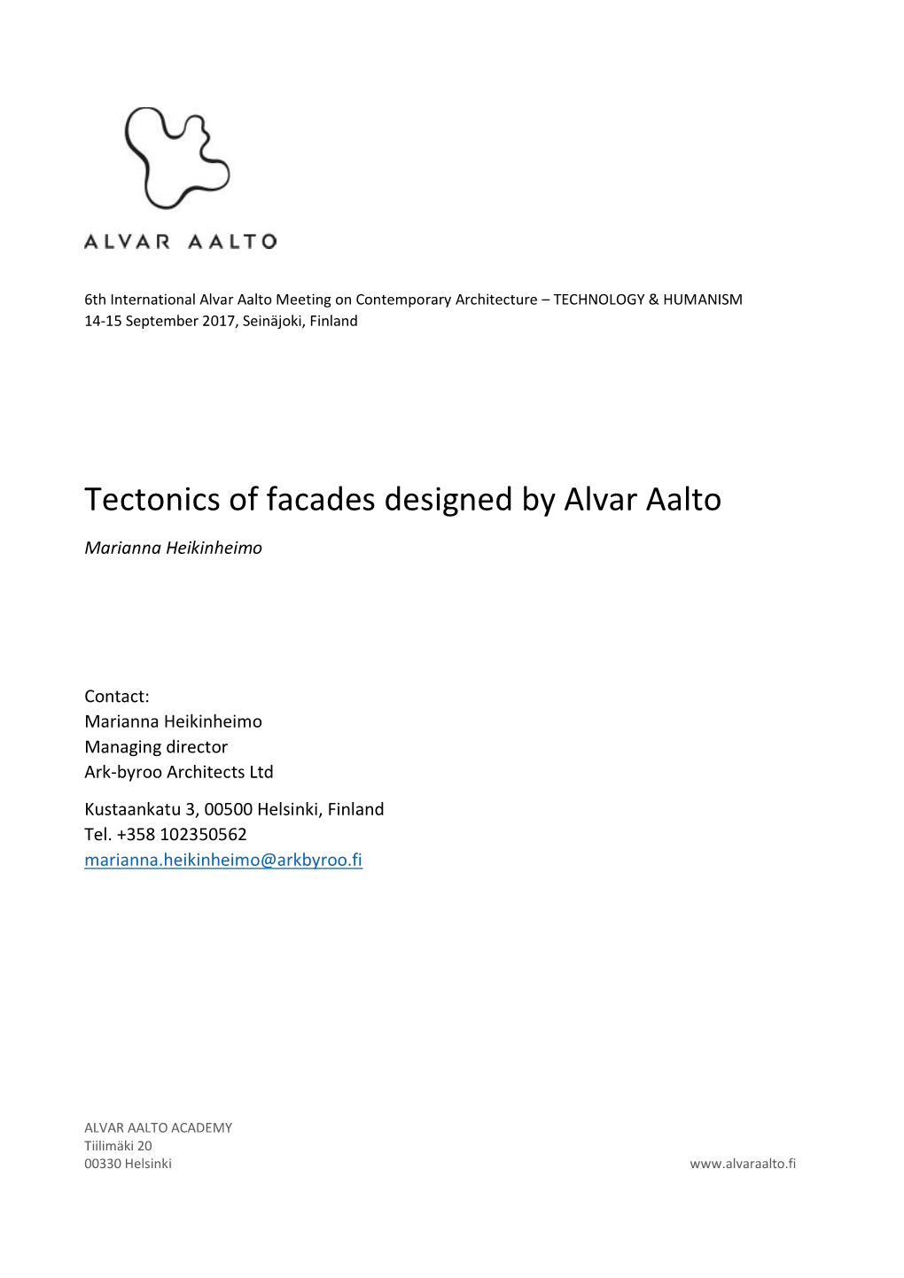 Tectonics of Facades Designed by Alvar Aalto