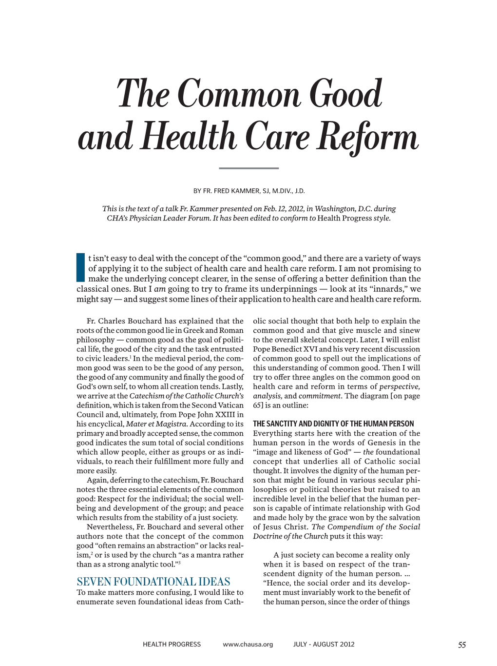 The Common Good and Health Care Reform