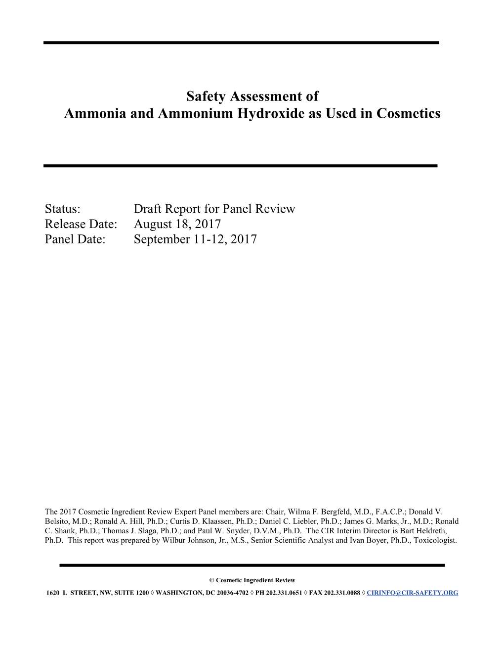 Safety Assessment of Ammonia and Ammonium Hydroxide As Used in Cosmetics