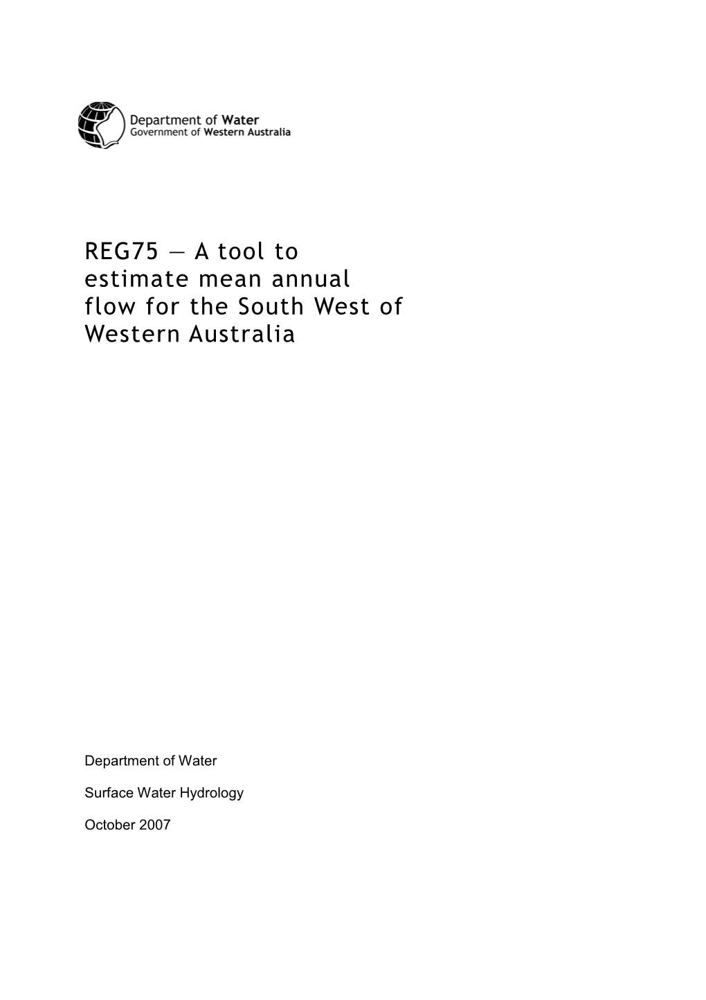 REG75 — a Tool to Estimate Mean Annual Flow for the South West of Western Australia