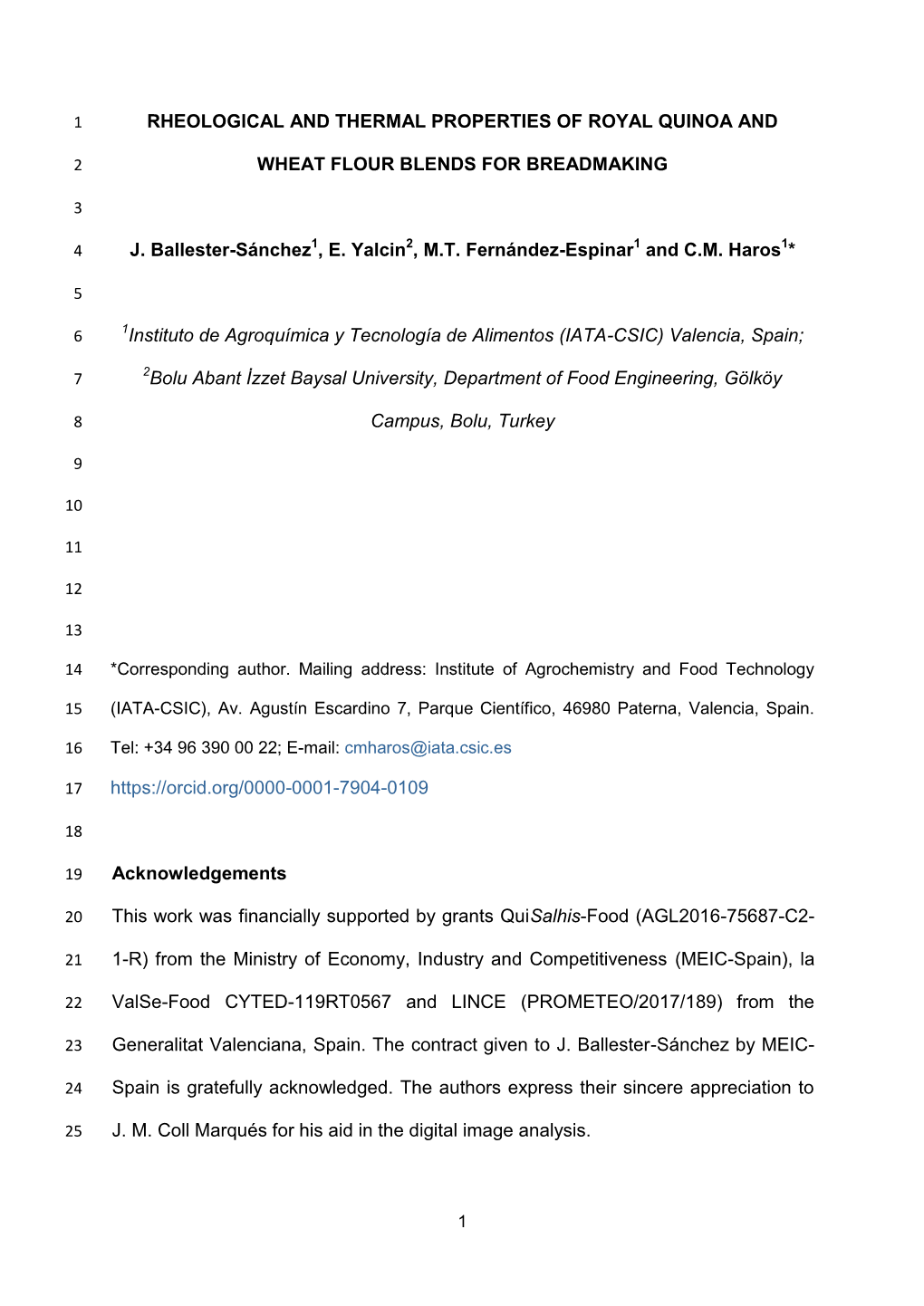 Rheological and Thermal Properties of Real Quinoa and Wheat Flour Blends