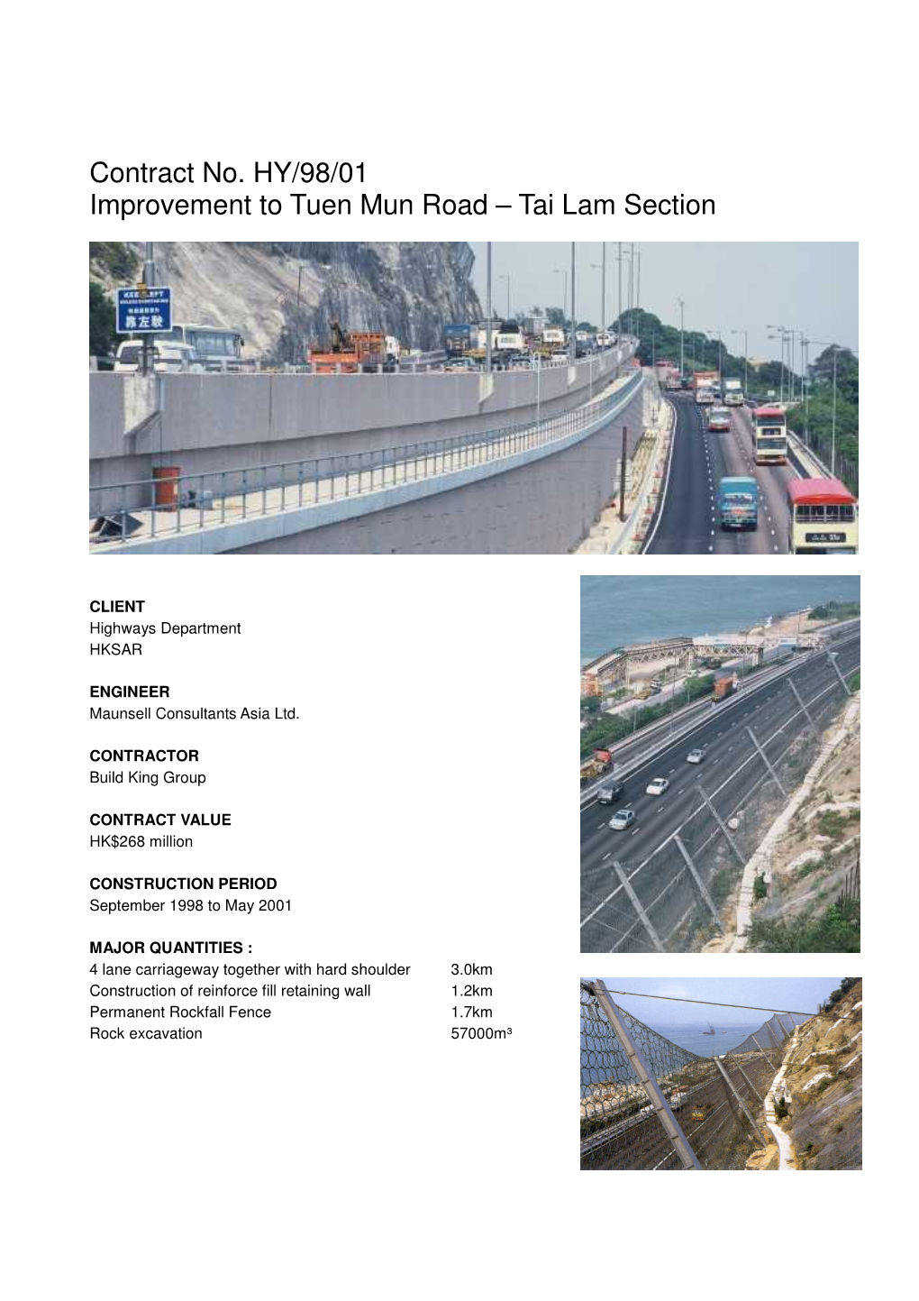 Contract No. HY/98/01 Improvement to Tuen Mun Road – Tai Lam Section