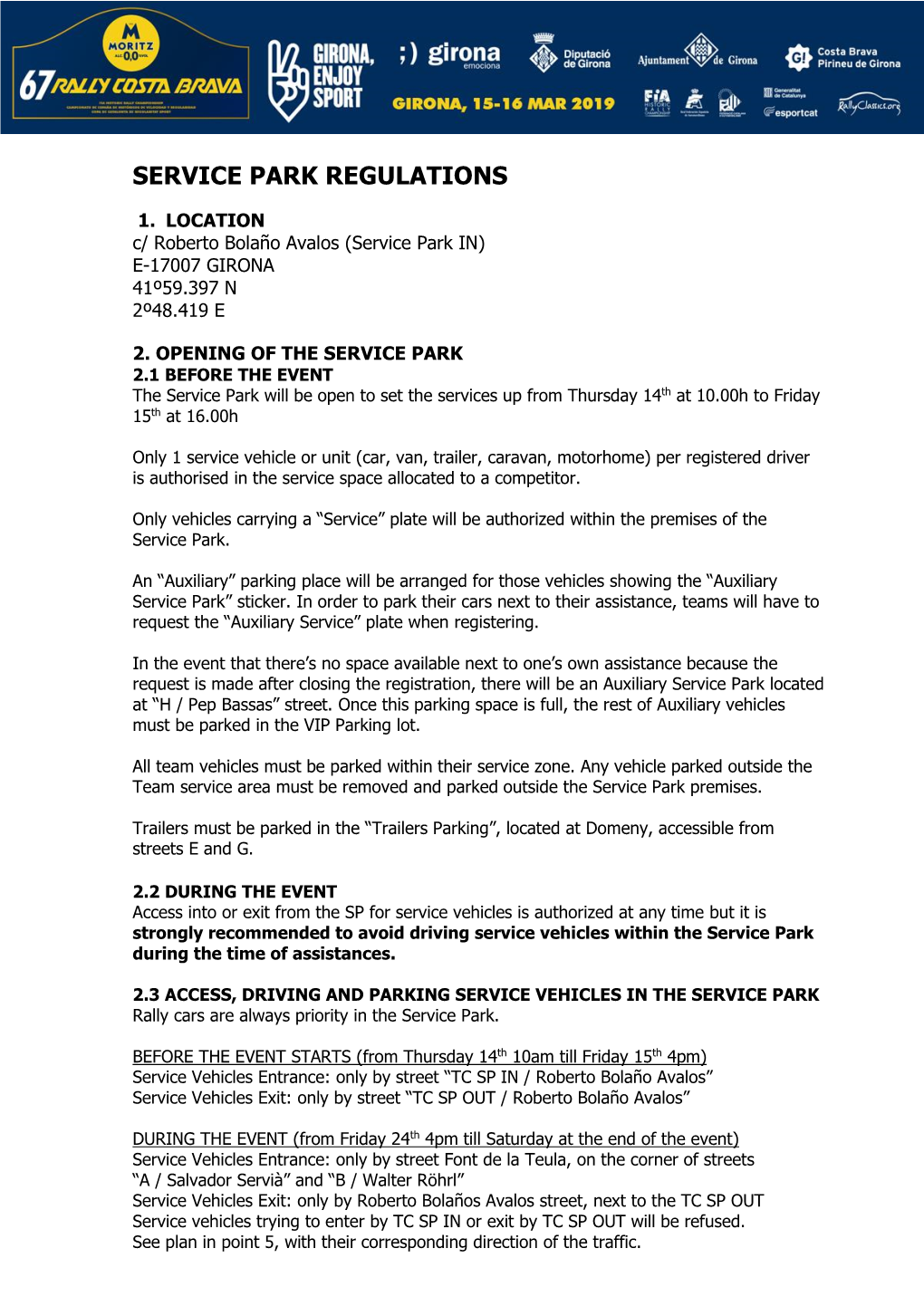 Service Park Regulations