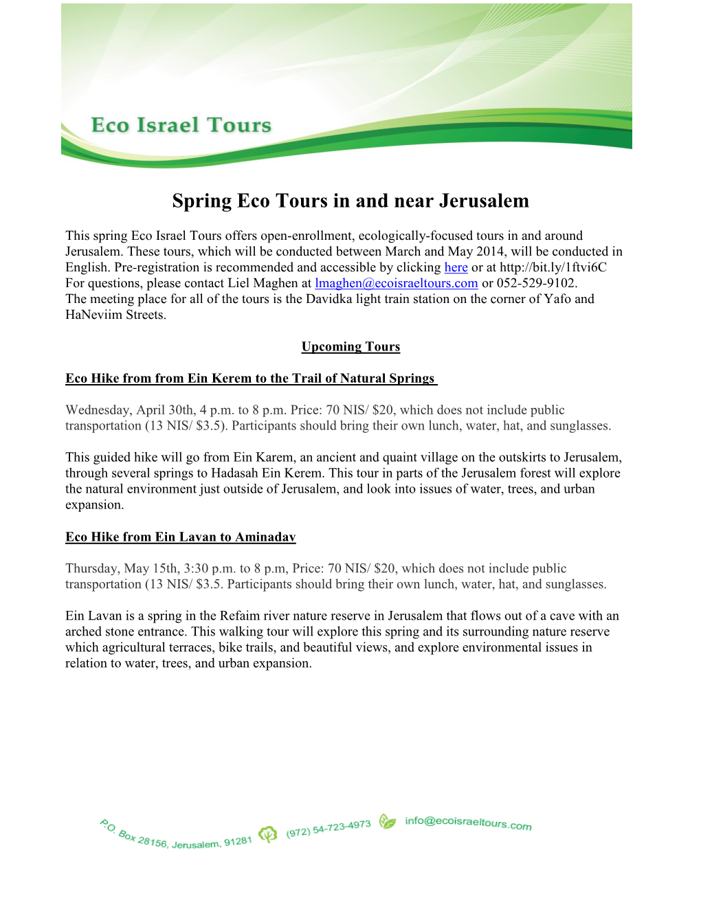 Spring Eco Tours in and Near Jerusalem