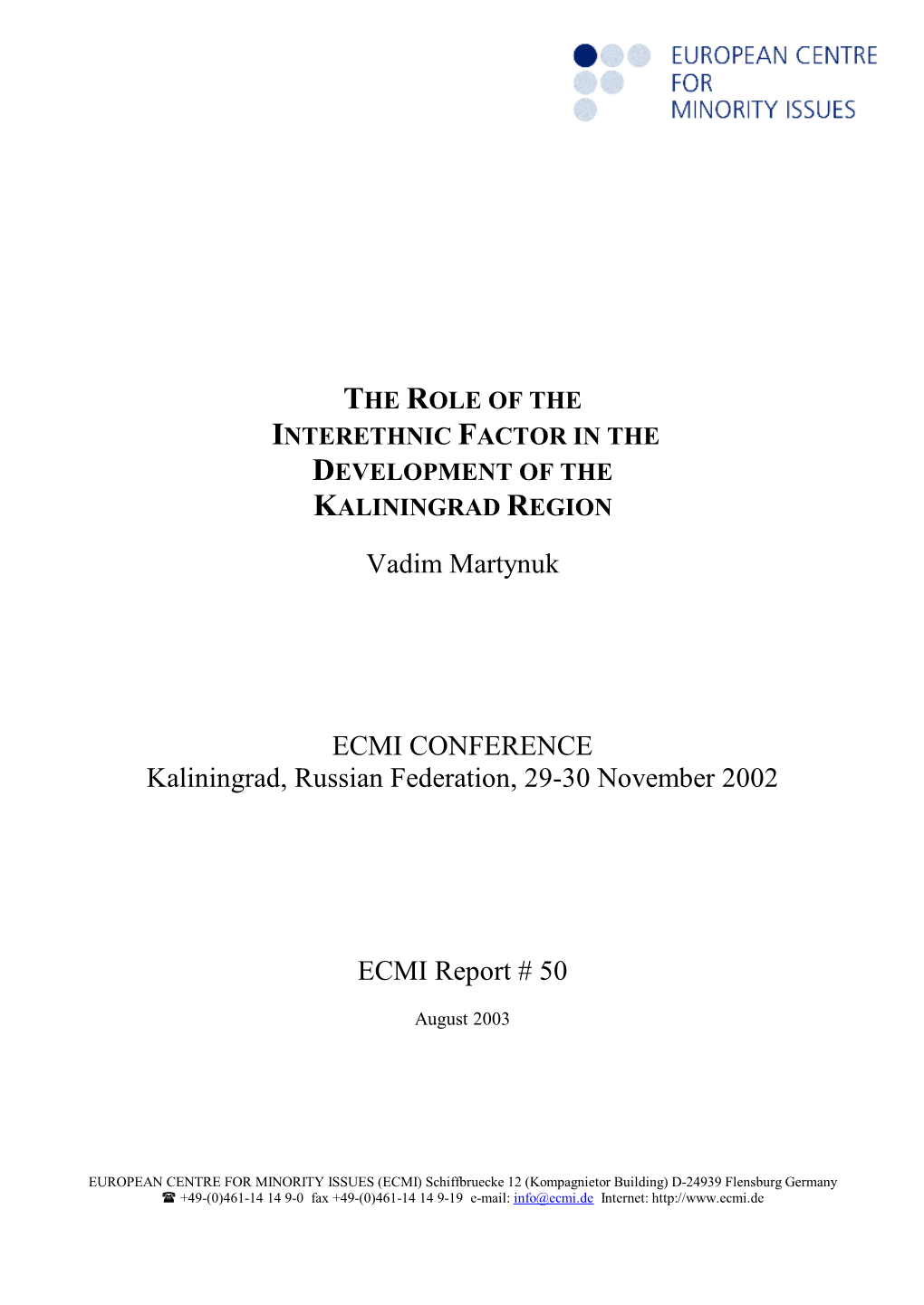 The Role of the Interethnic Factor in the Development of the Kaliningrad Region
