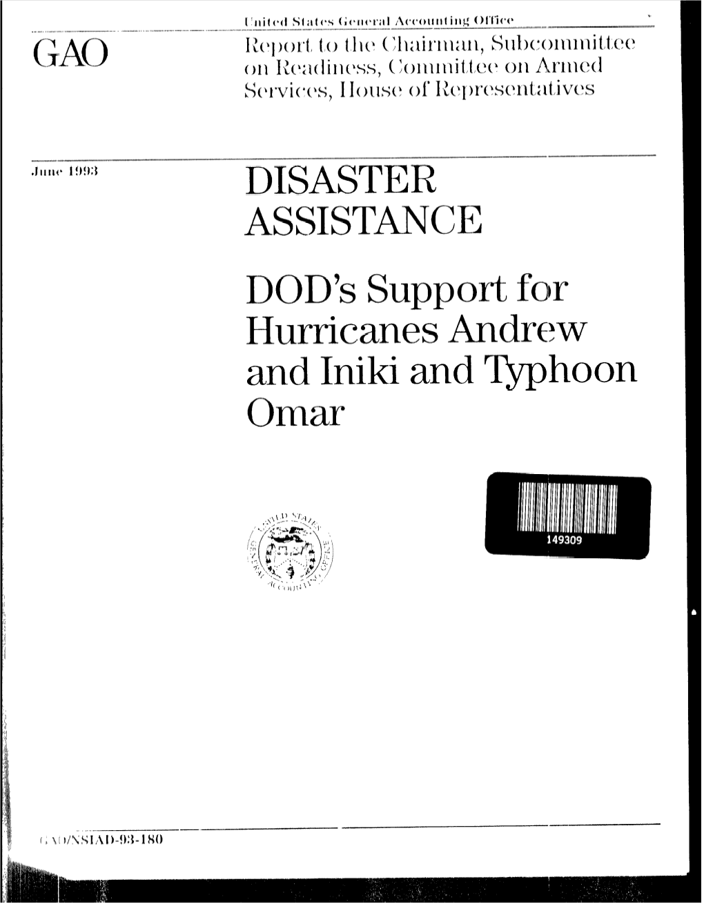 DOD's Support for Hurricanes Andrew and Iniki and Typhoon Omar