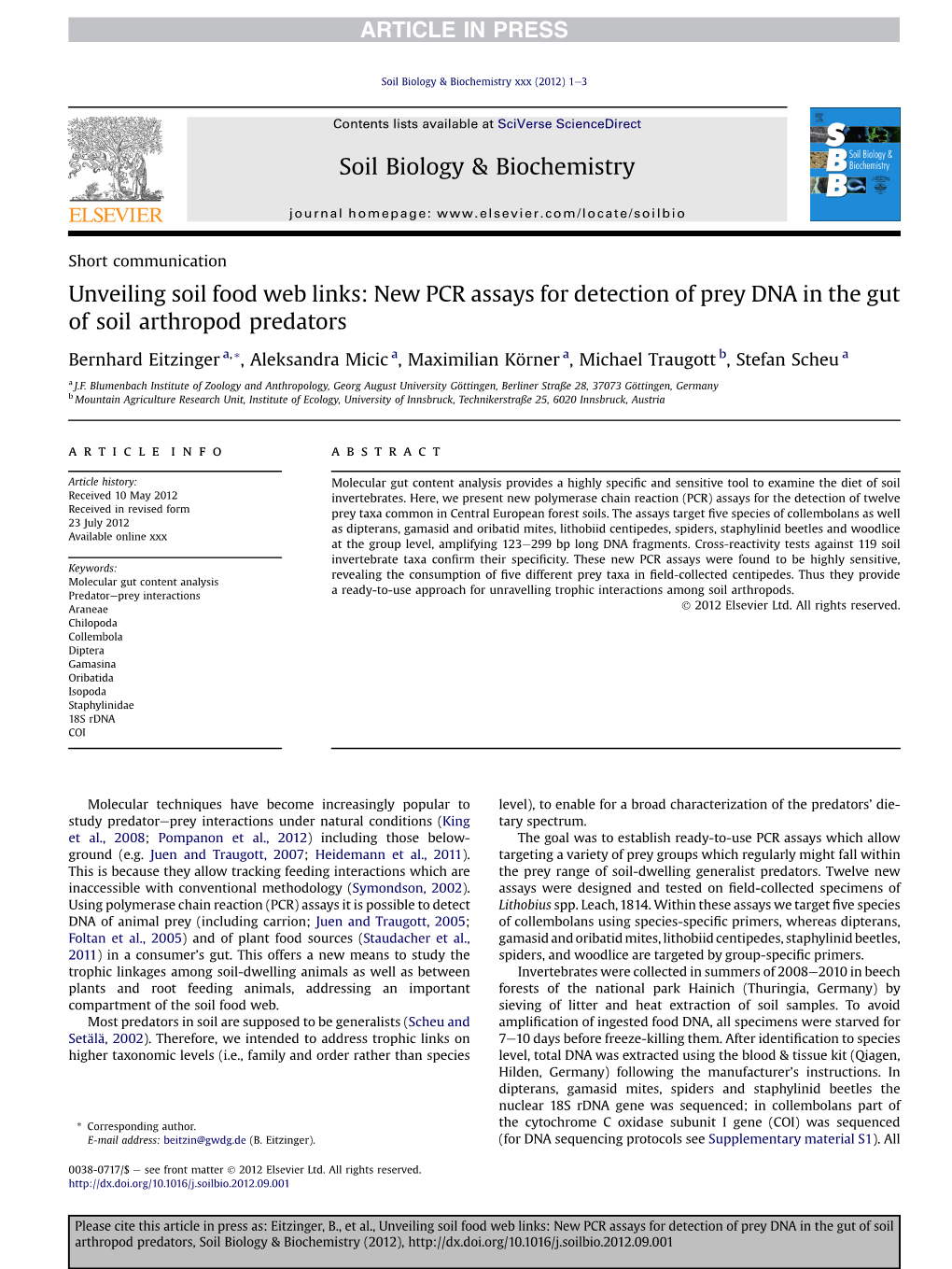 New PCR Assays for Detection of Prey DNA in the Gut of Soil Arthropod Predators