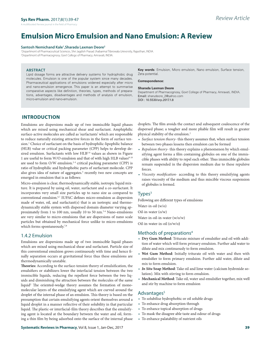 Emulsion Micro Emulsion and Nano Emulsion: a Review