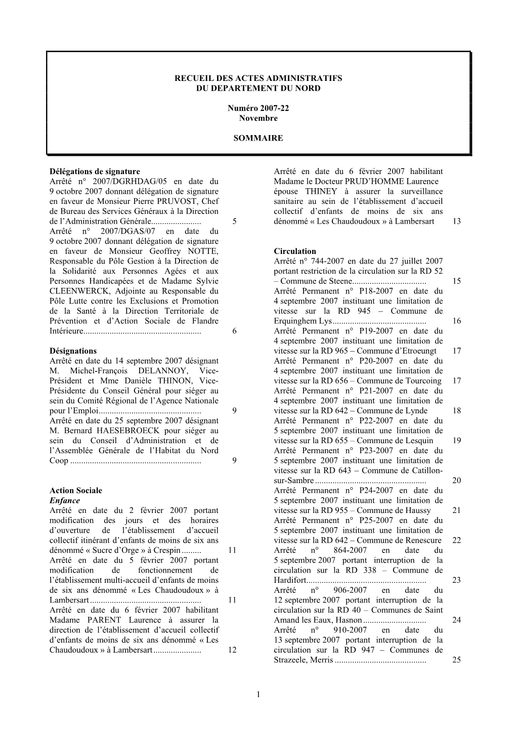 Recueil Des Actes Administratifs Du Departement Du Nord