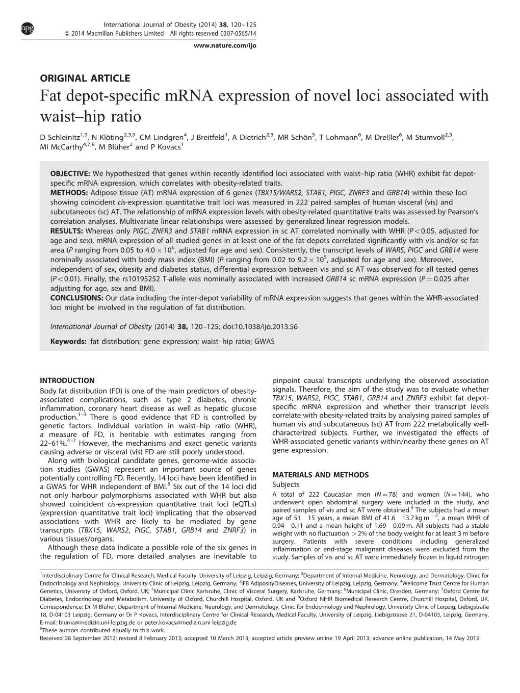 Fat Depot-Specific Mrna Expression of Novel Loci Associated