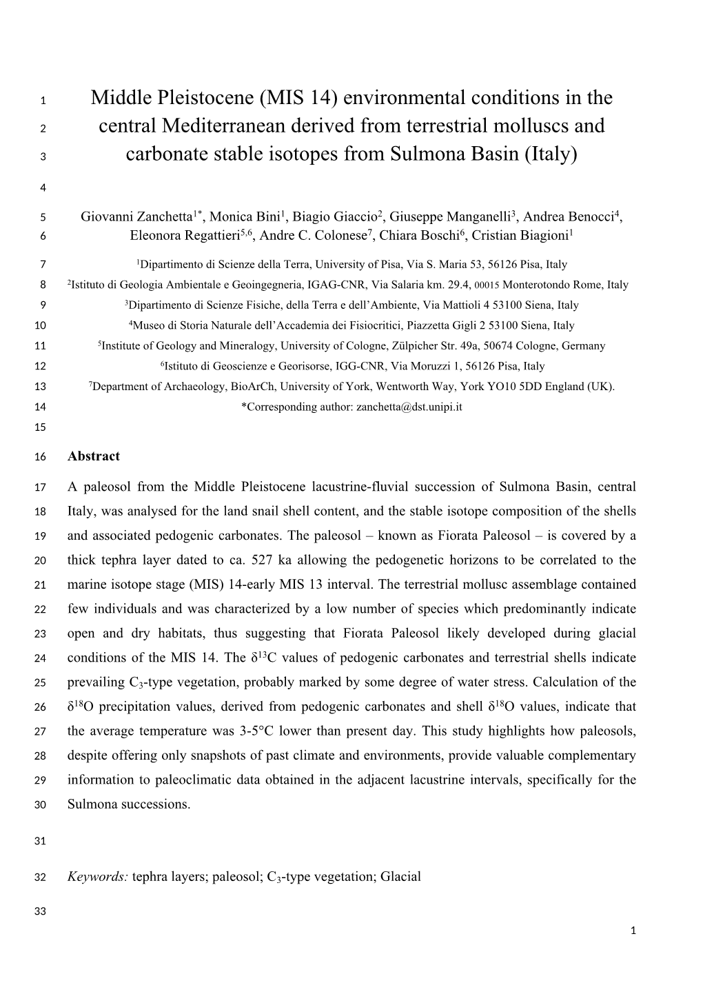 Middle Pleistocene (MIS 14) Environmental Conditions in The