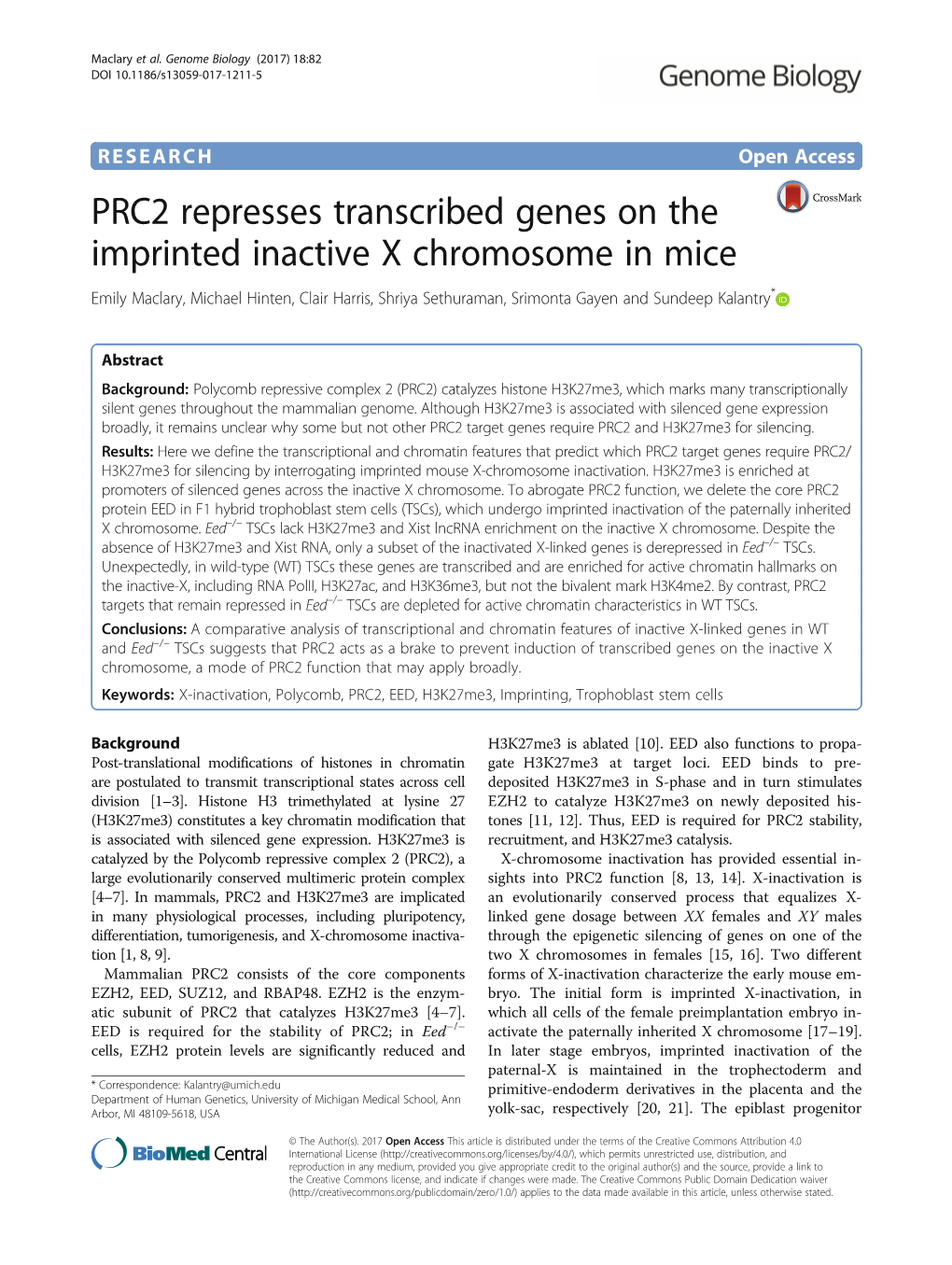 PRC2 Represses Transcribed Genes on the Imprinted Inactive X