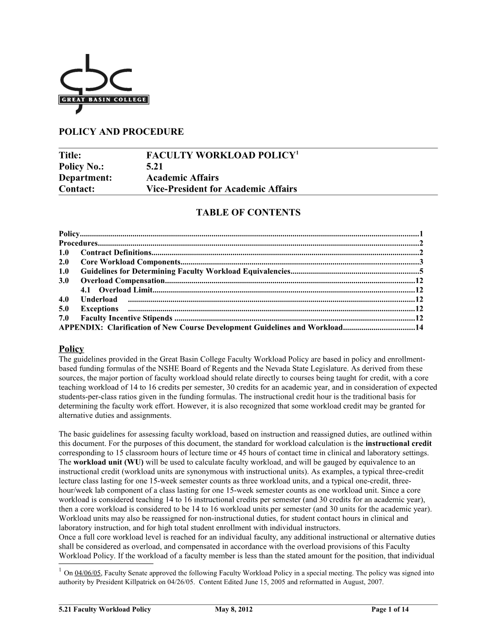 Faculty Workload Policy