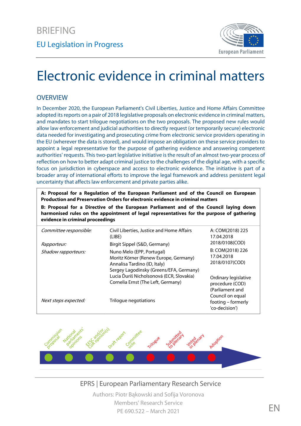 Electronic Evidence in Criminal Matters