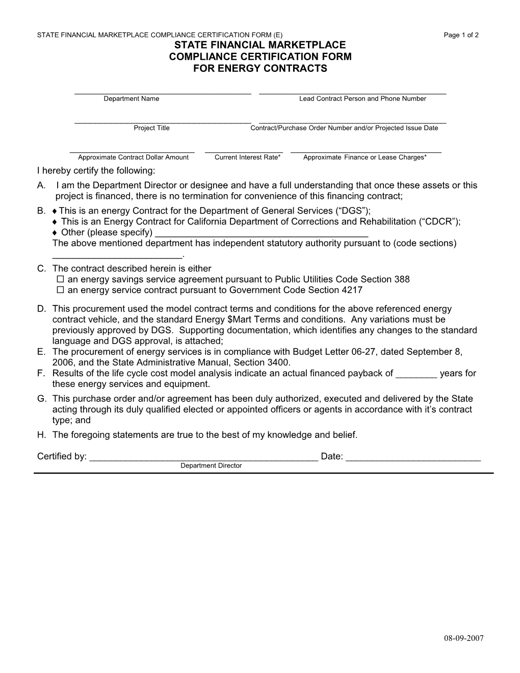 Certification of Compliance with Pcc 12100 Et Seq (Edp Contracting Statues) And/Or Pcc