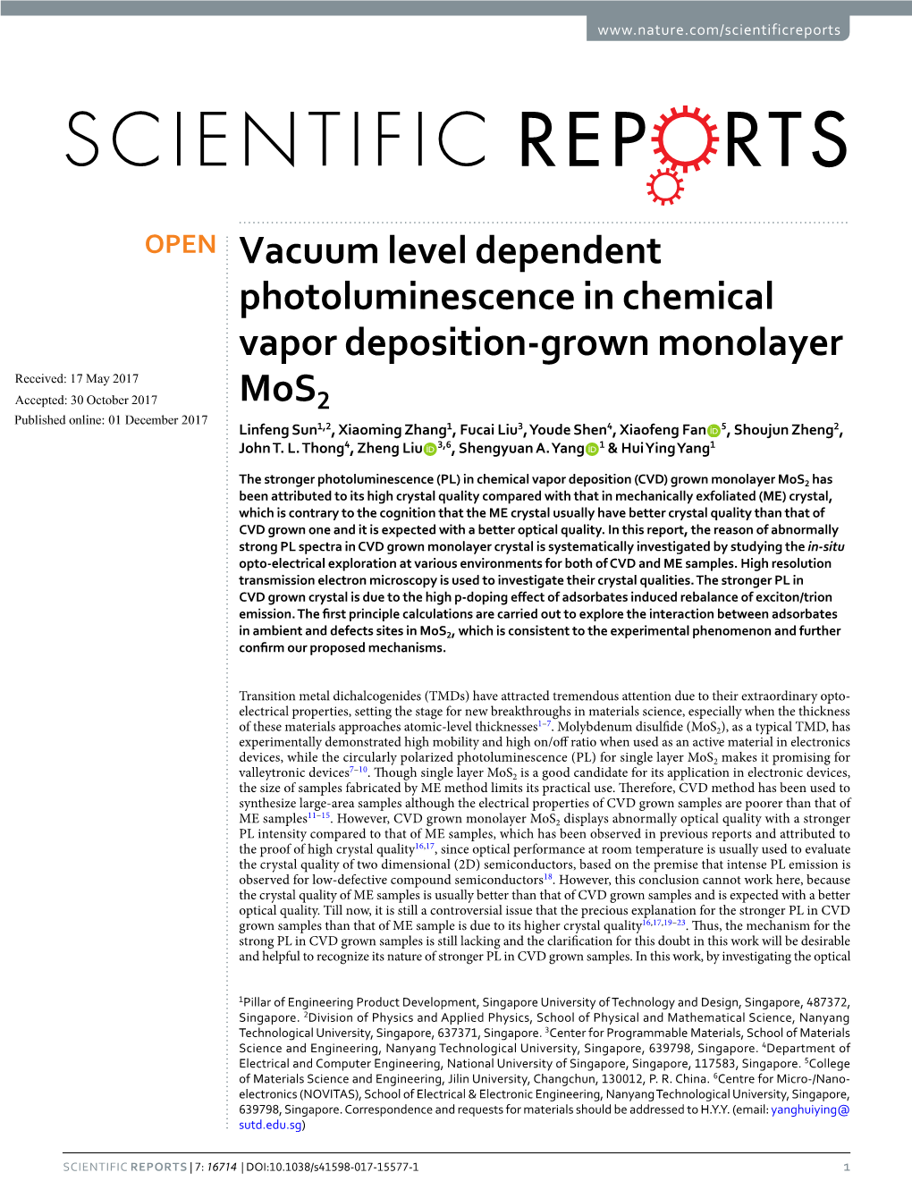 Vacuum Level Dependent Photoluminescence in Chemical