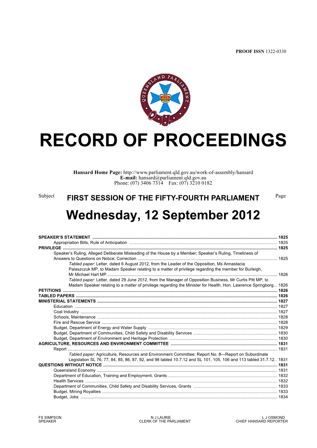 Record of Proceedings