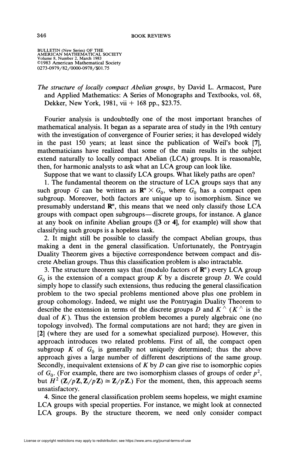 The Structure of Locally Compact Abelian Groups, by David L