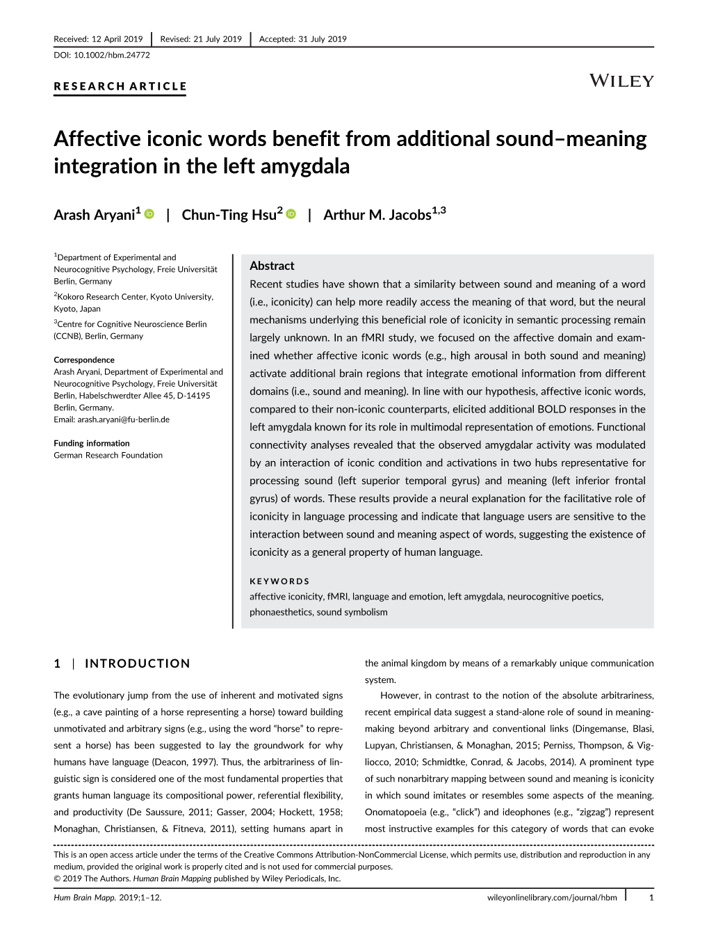 Affective Iconic Words Benefit from Additional Sound–Meaning Integration in the Left Amygdala