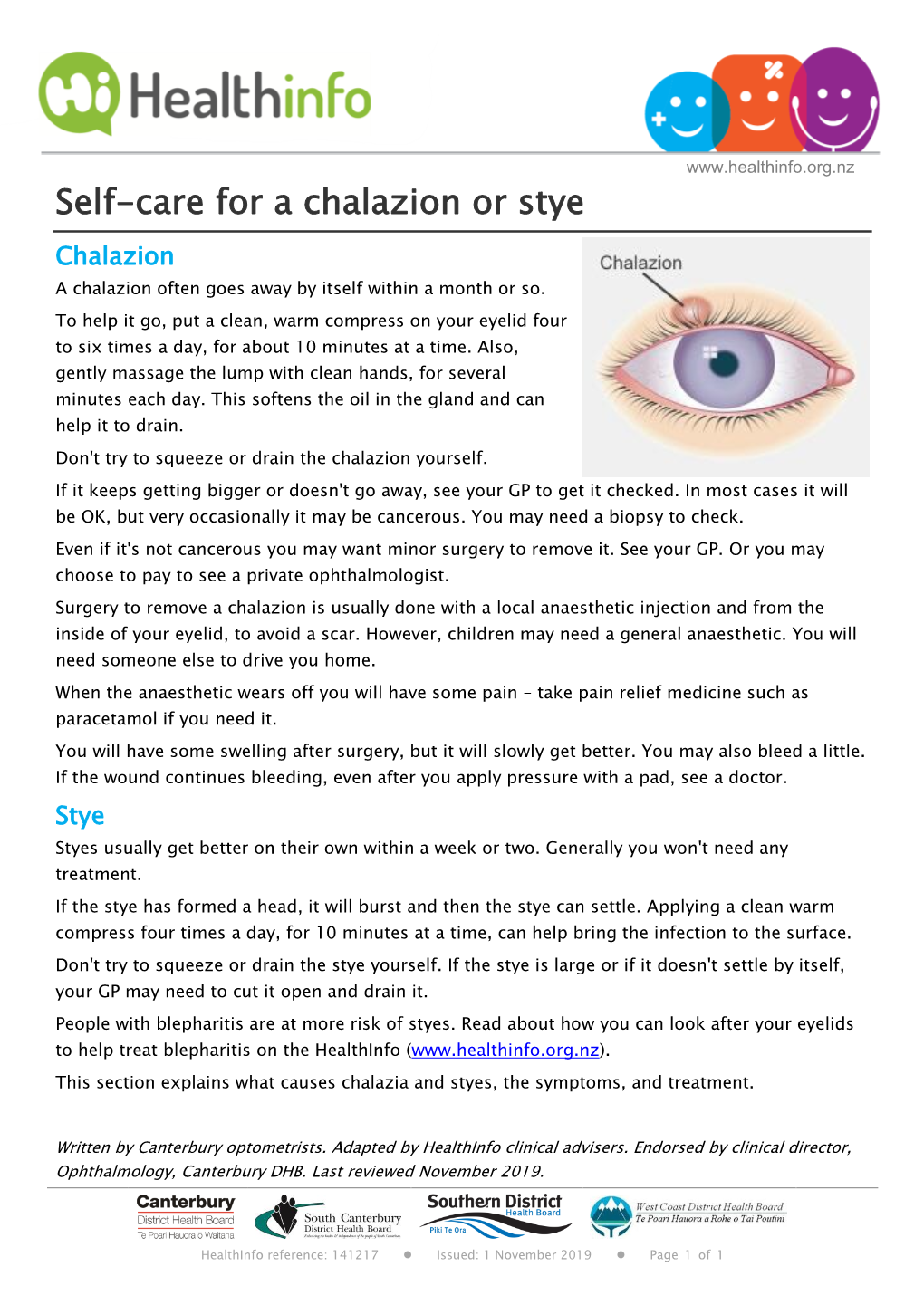 Self-Care for a Chalazion Or Stye Chalazion a Chalazion Often Goes Away by Itself Within a Month Or So