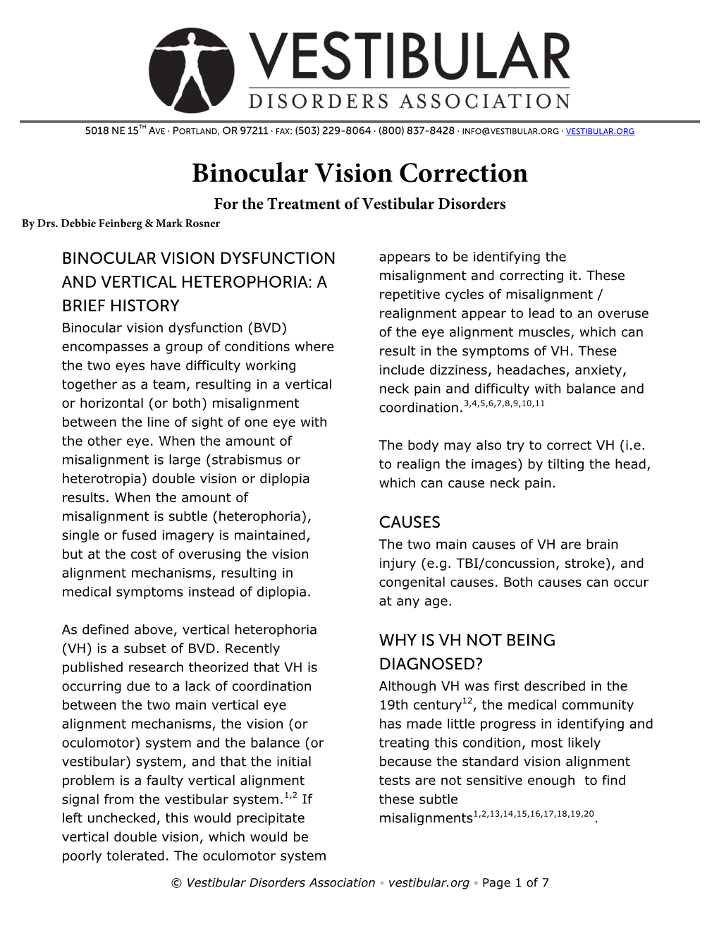 Binocular Vision Correction for the Treatment of Vestibular Disorders by Drs