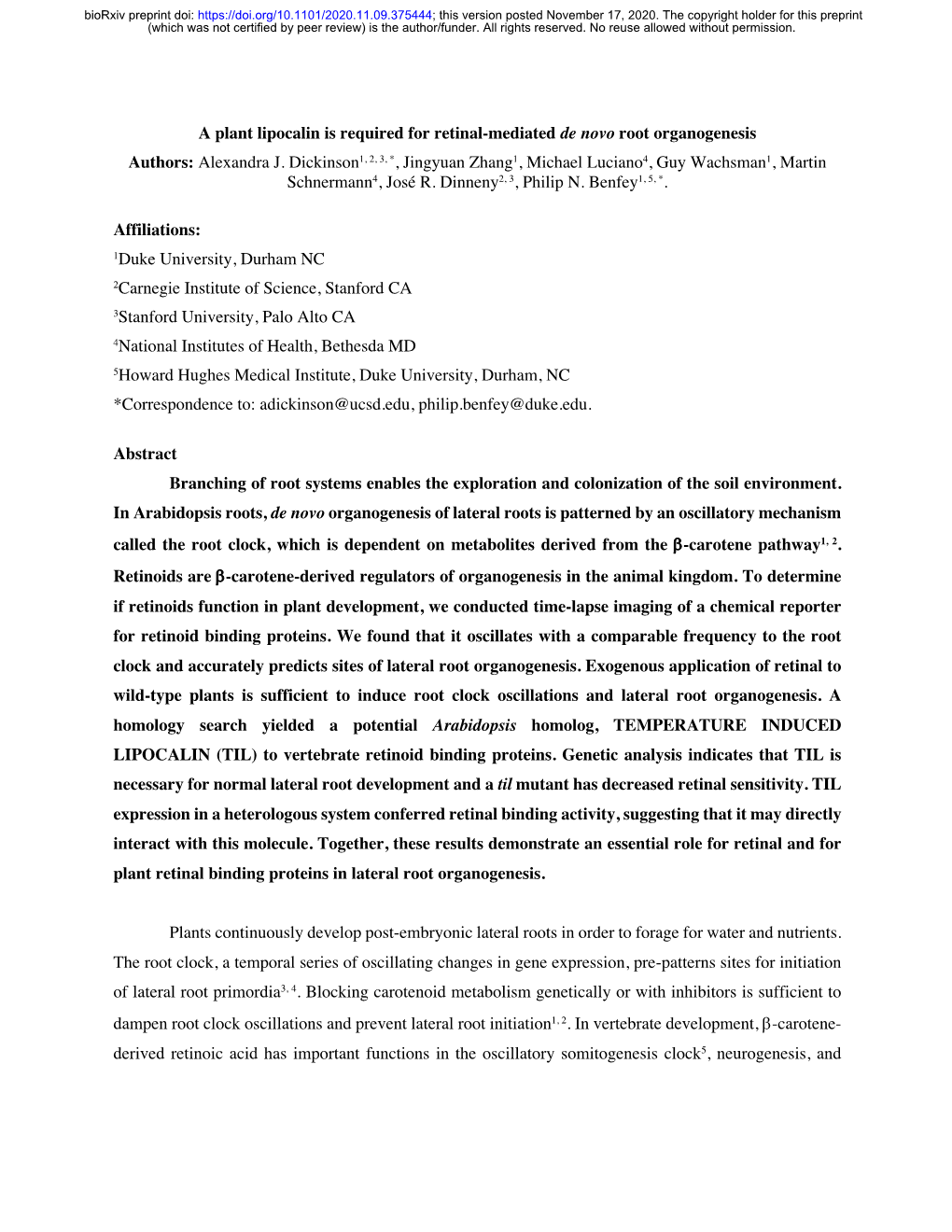 A Plant Lipocalin Is Required for Retinal-Mediated De Novo Root Organogenesis Authors: Alexandra J