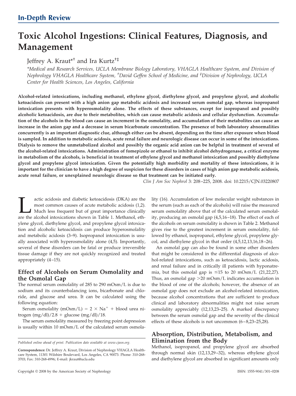 Toxic Alcohol Ingestions: Clinical Features, Diagnosis, and Management