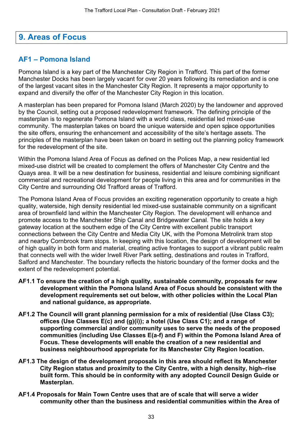 Trafford Local Plan February 2021 Regulation 18 Consultation Draft