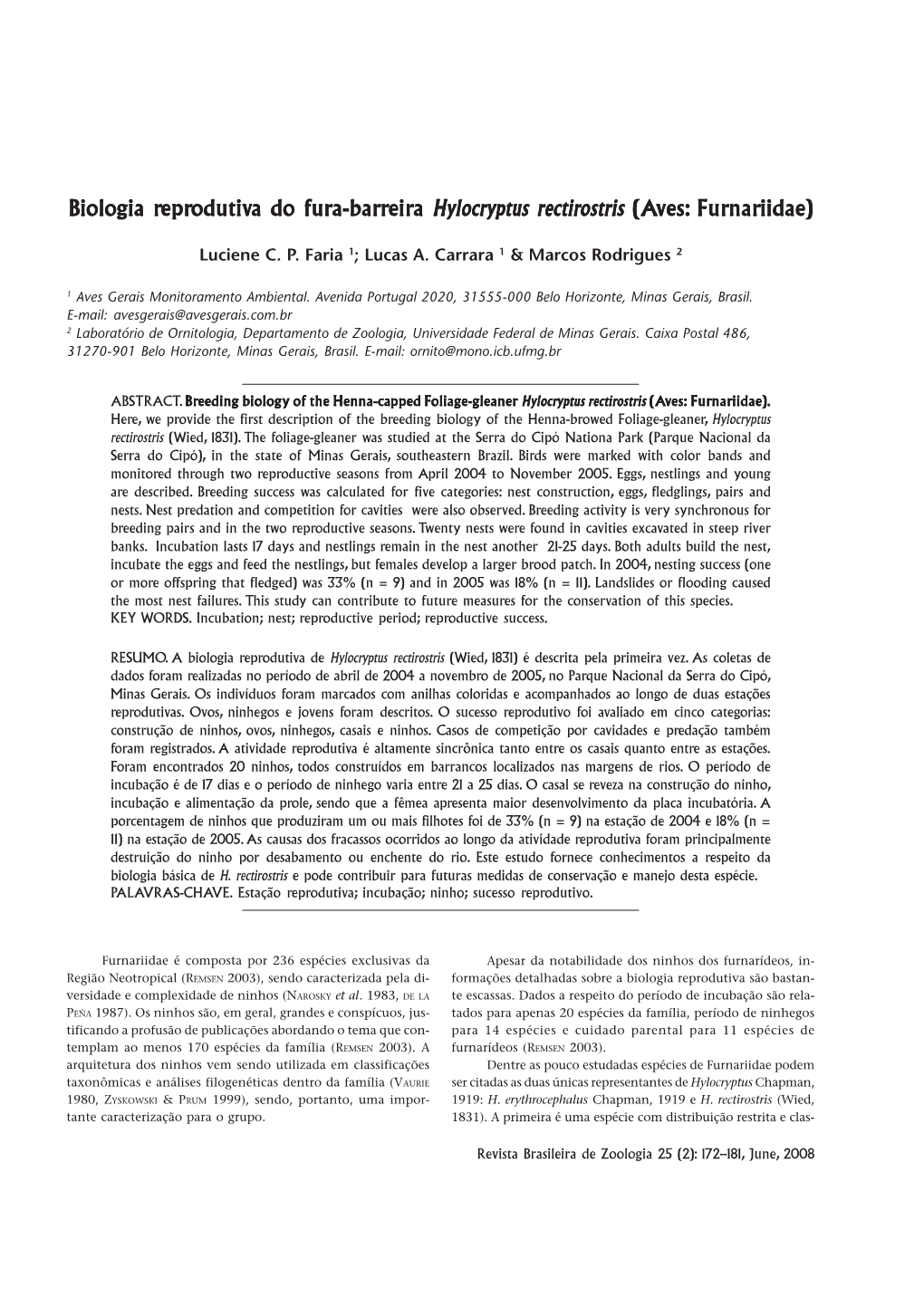 Biologia R Biologia Reprodutiva Do Fura-Barreira Hylocryptus