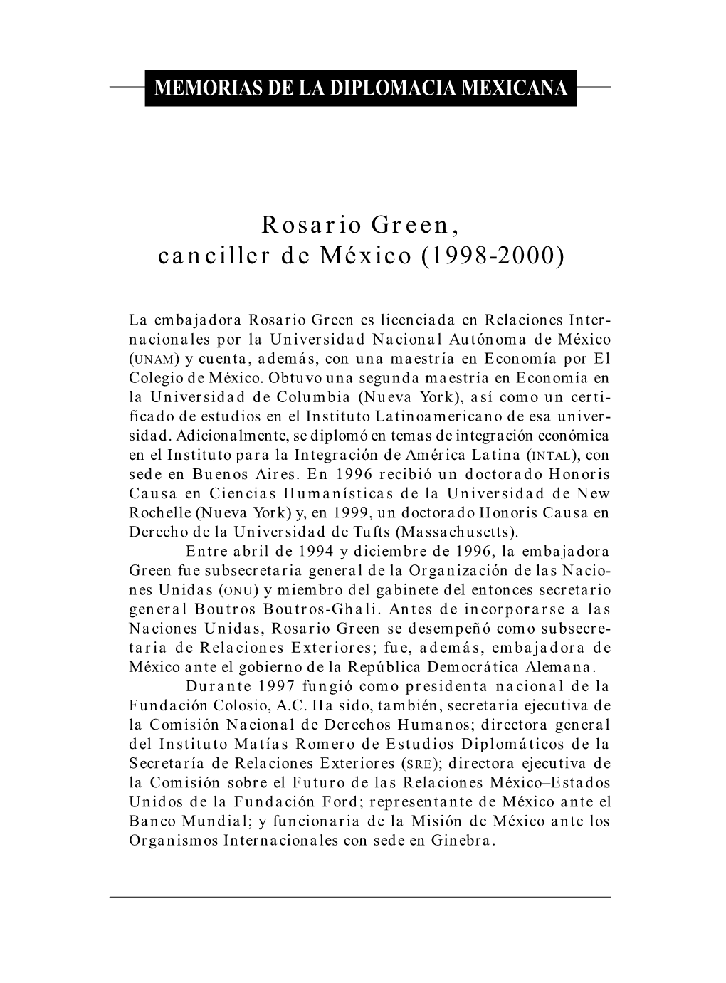 Rosario Green, Canciller De México (1998-2000)