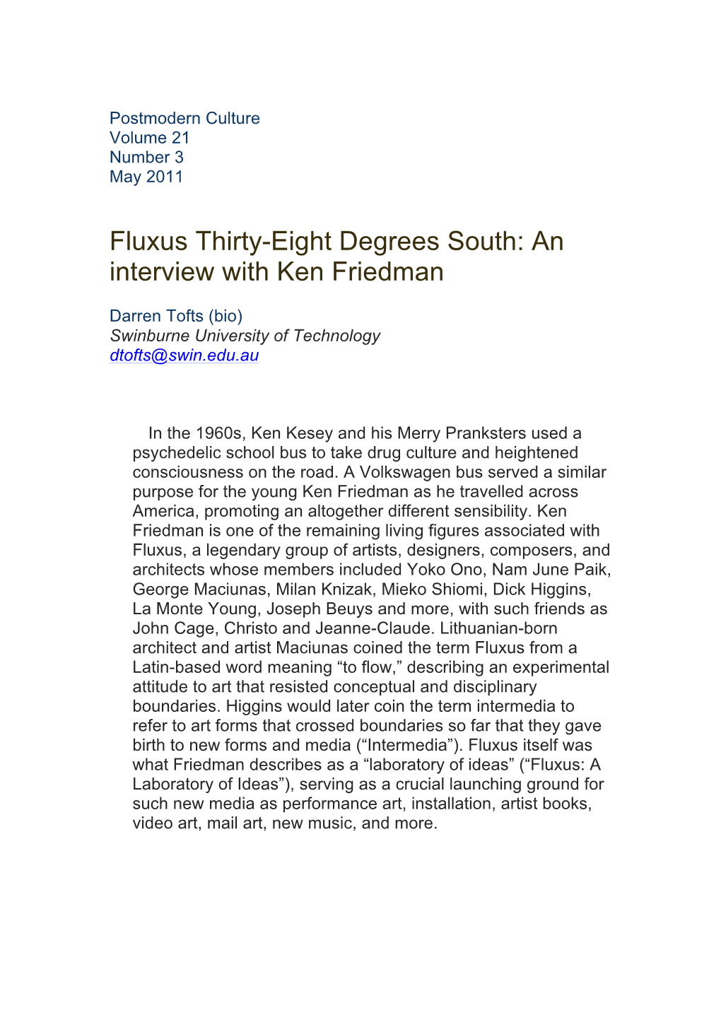 Friedman V 2012 Tofts Interview Pg