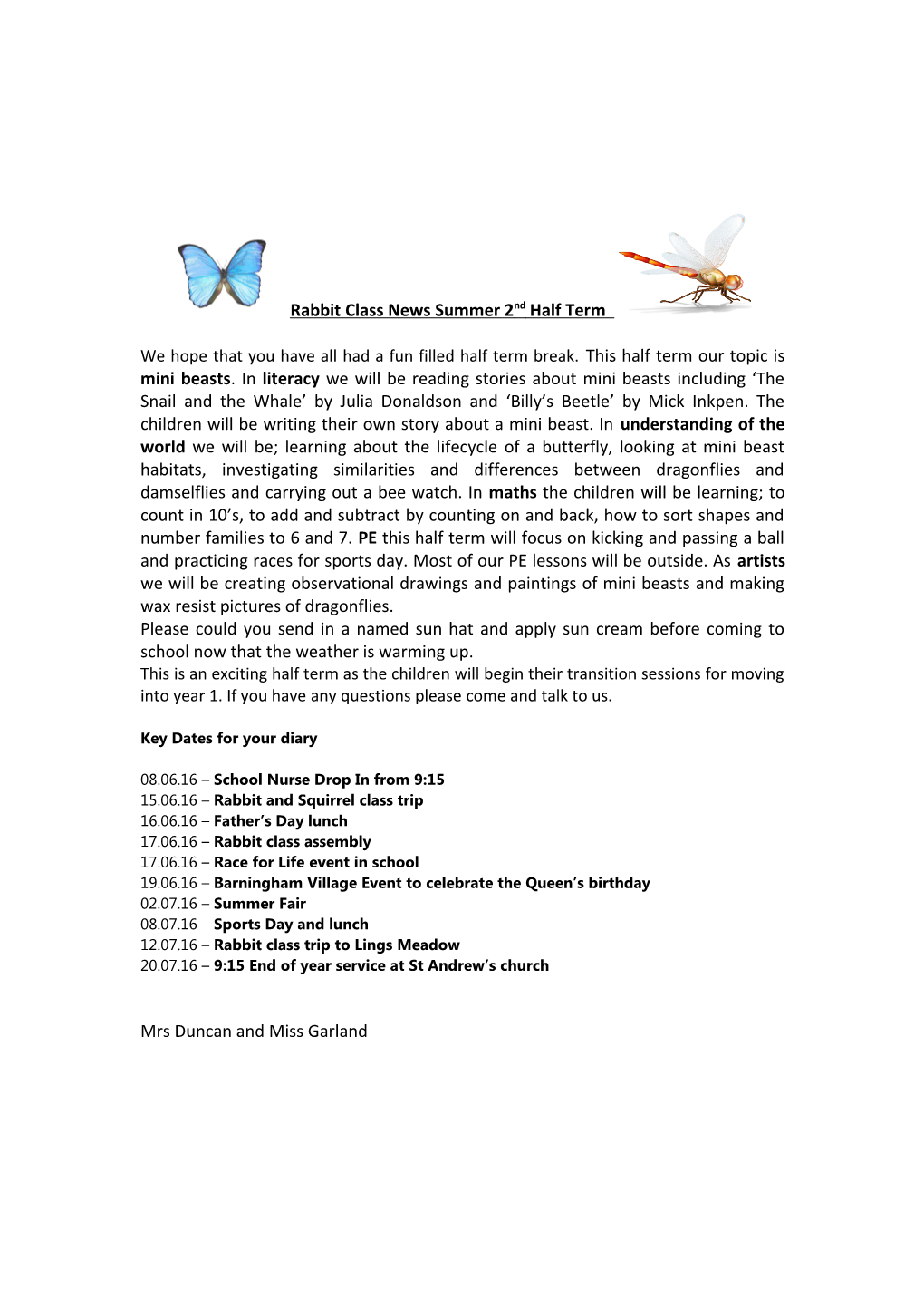 Rabbit Class News Summer 1St Half Term