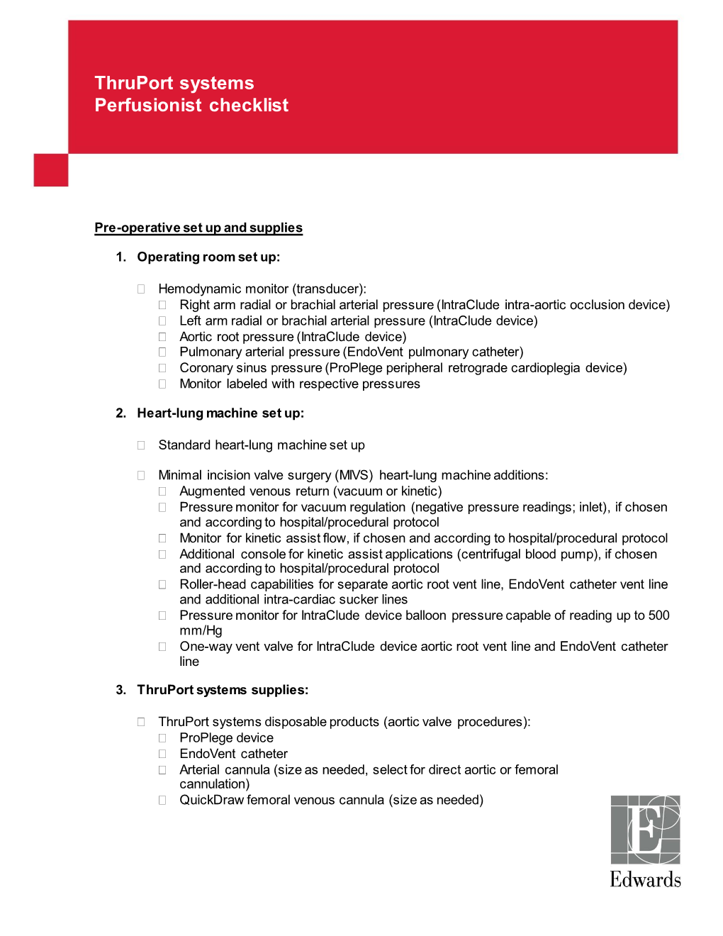 Perfusionist Checklist