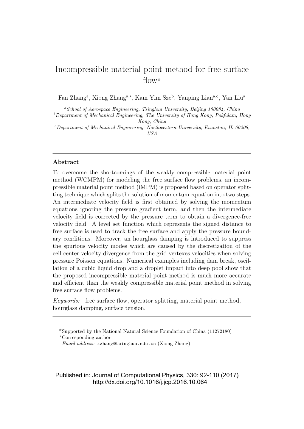 Incompressible Material Point Method for Free Surface Flow