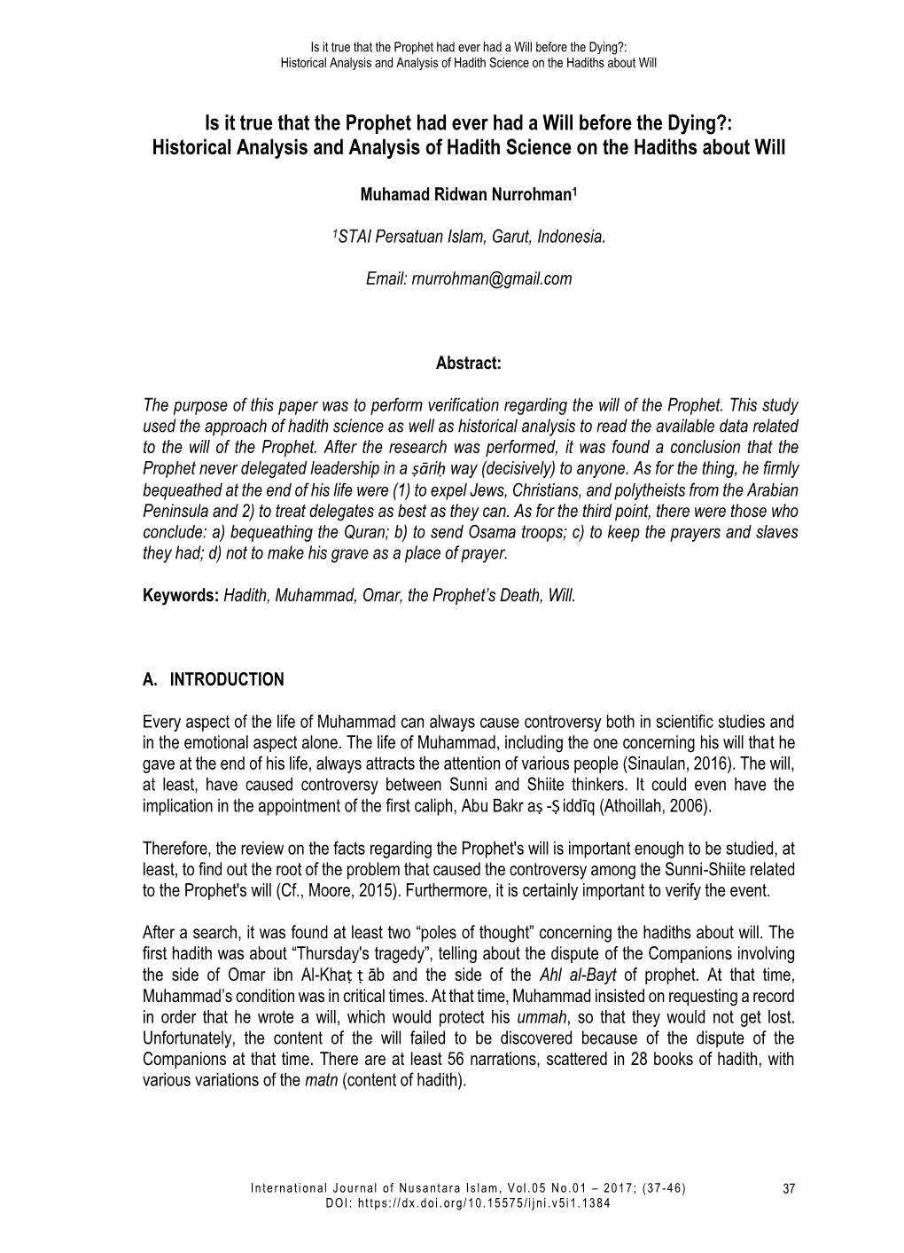 Historical Analysis and Analysis of Hadith Science on the Hadiths About Will