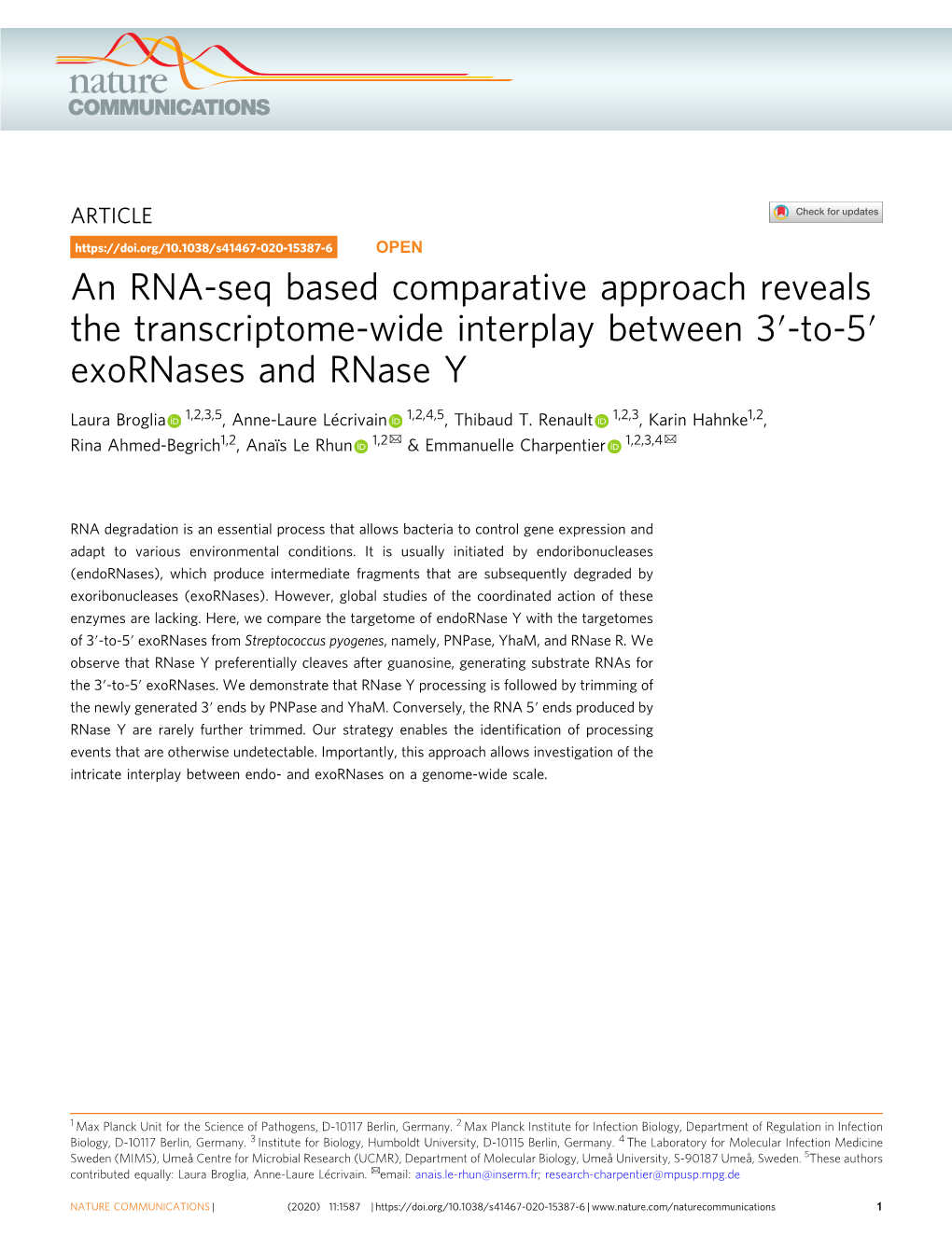 An RNA-Seq Based Comparative Approach Reveals the Transcriptome-Wide Interplay Between 3′-To-5′ Exornases and Rnase Y