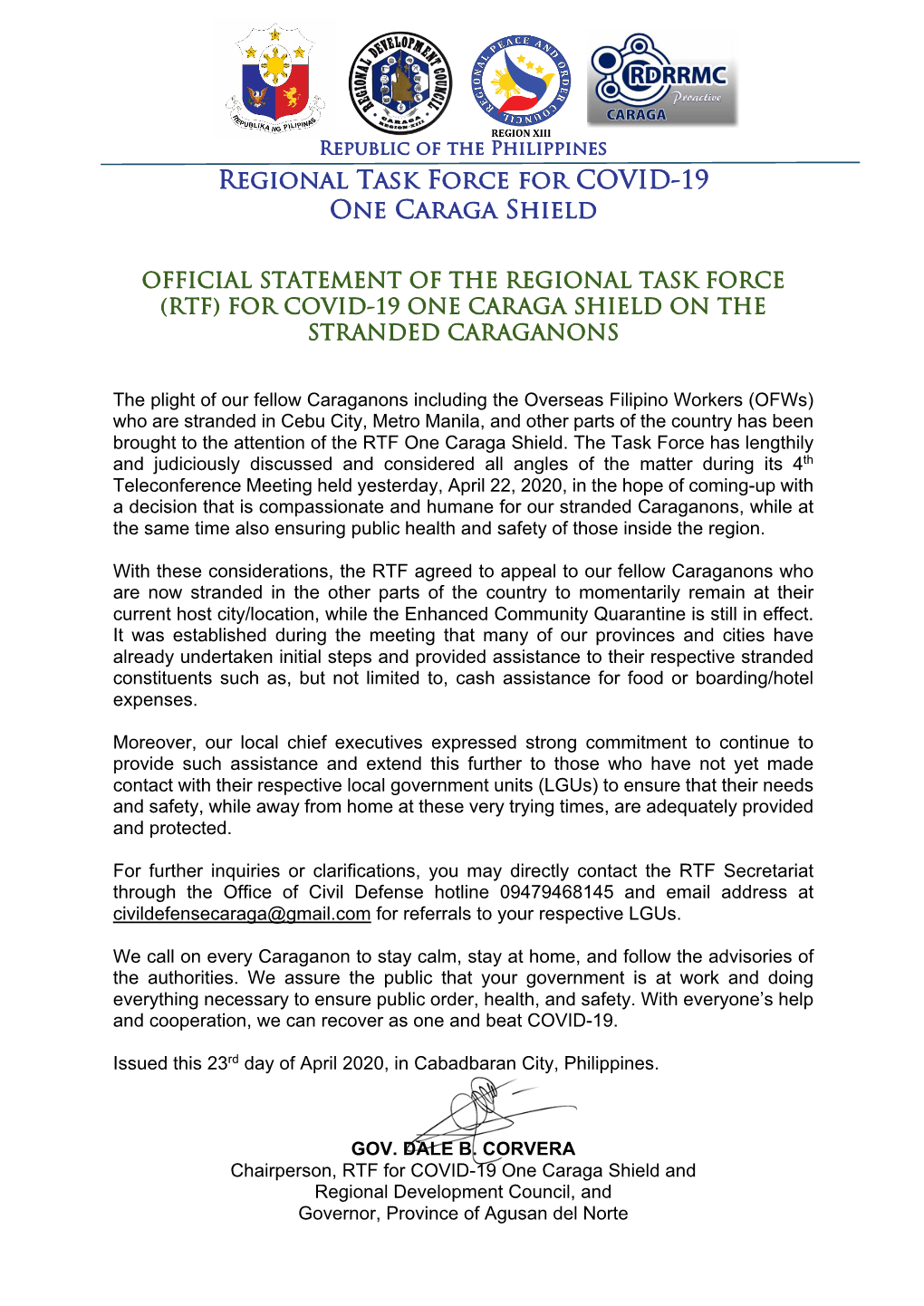 Regional Task Force for COVID-19 One Caraga Shield
