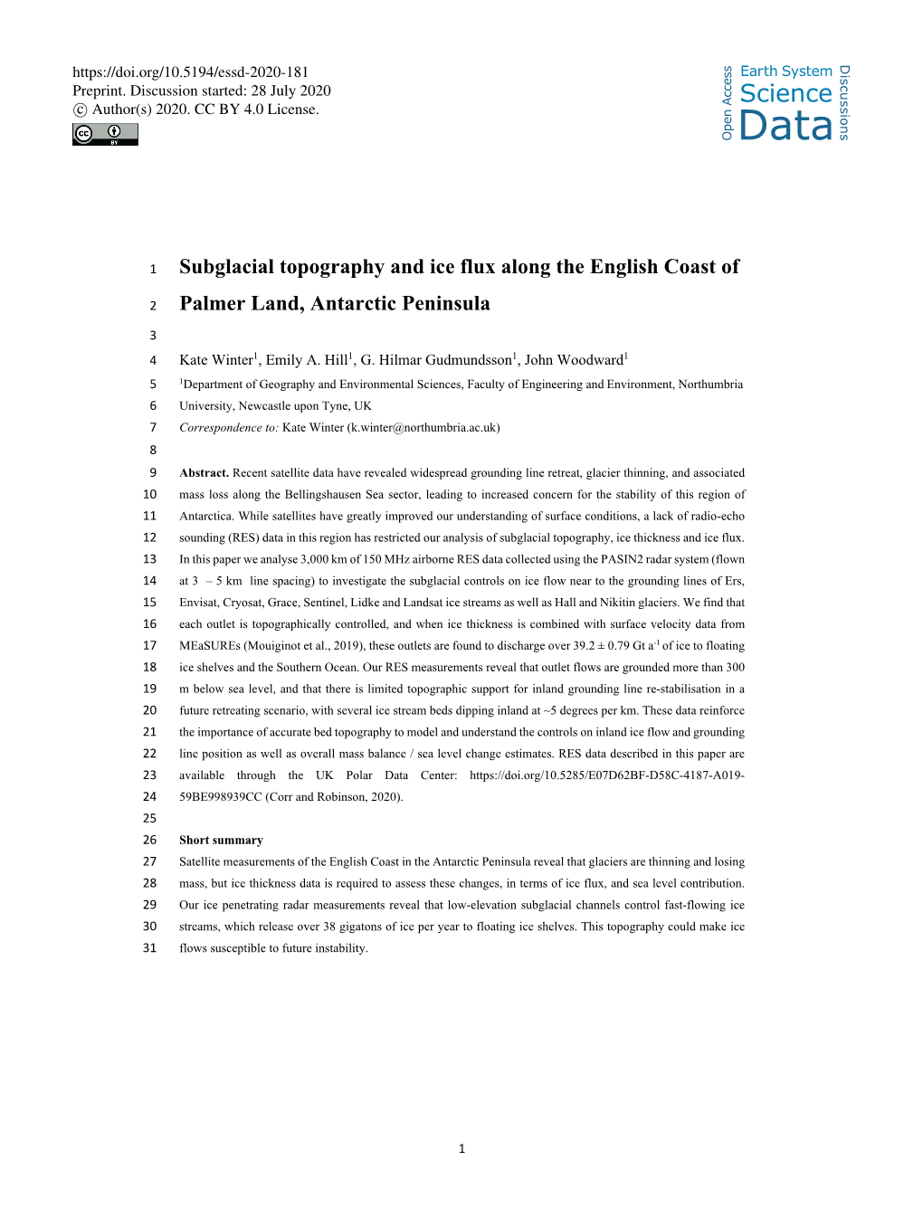 Subglacial Topography and Ice Flux Along the English Coast Of