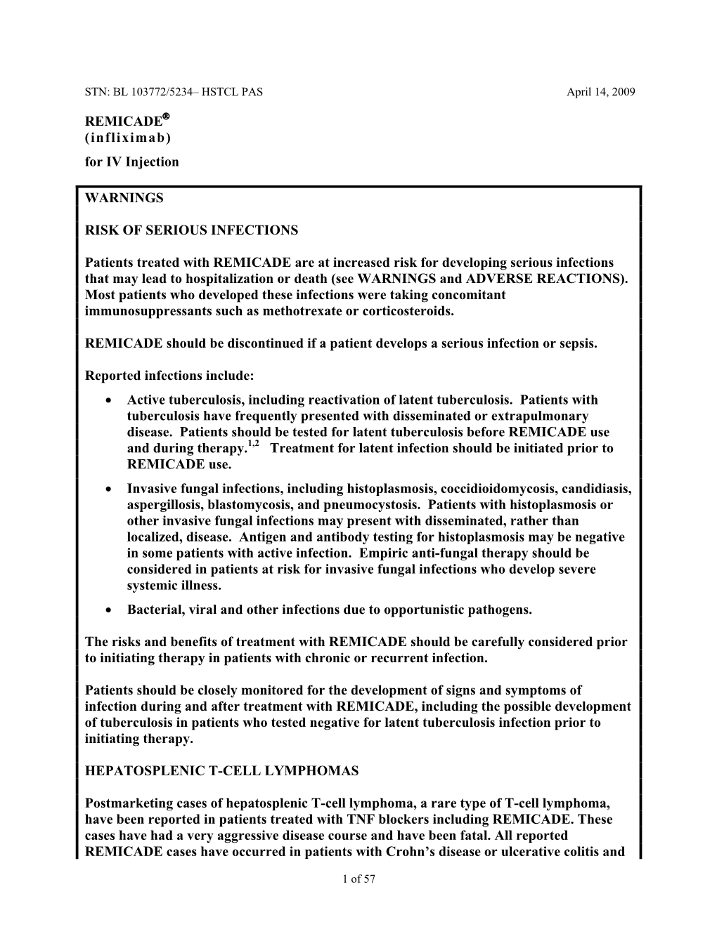 Infliximab) for IV Injection