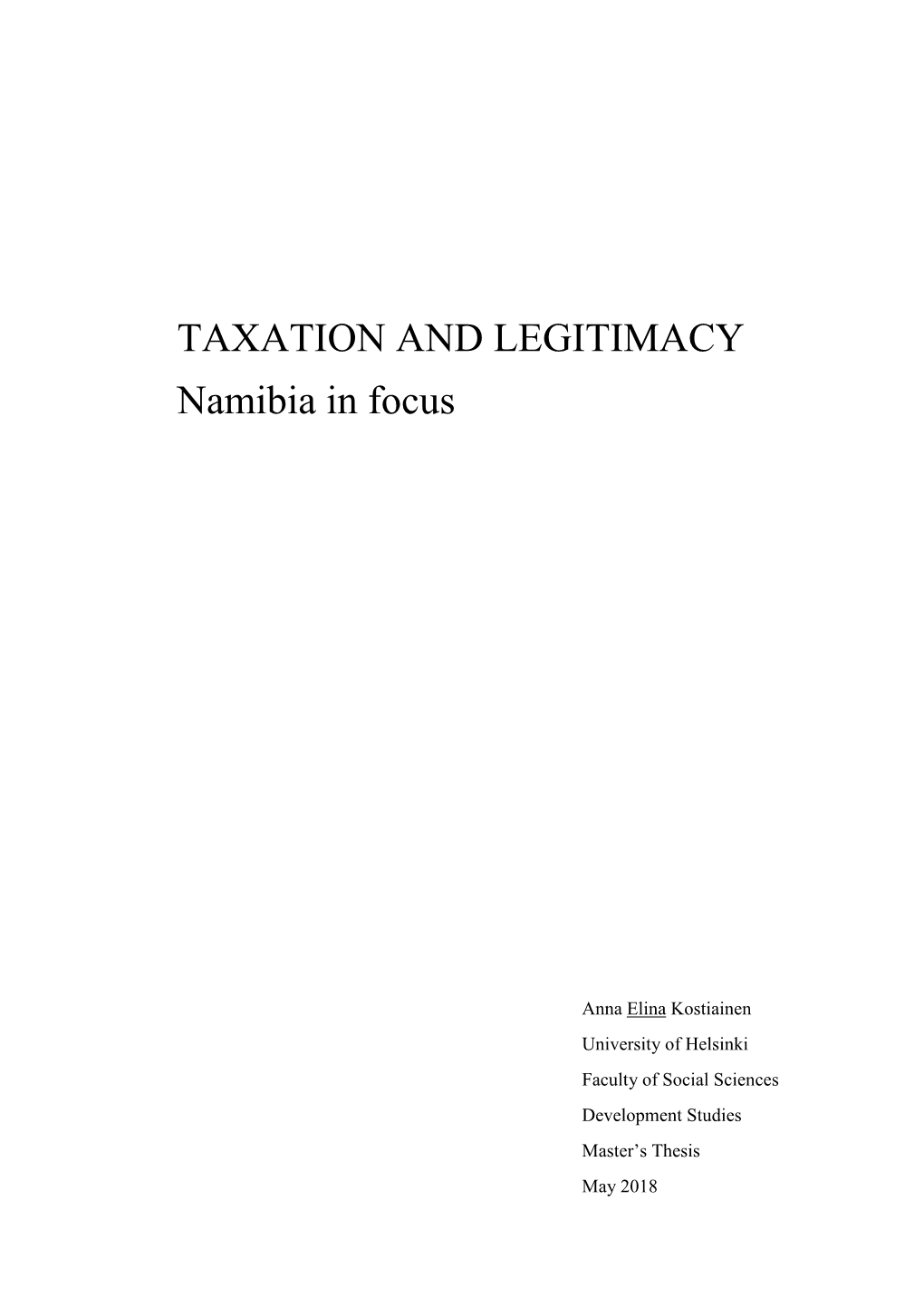 TAXATION and LEGITIMACY Namibia in Focus