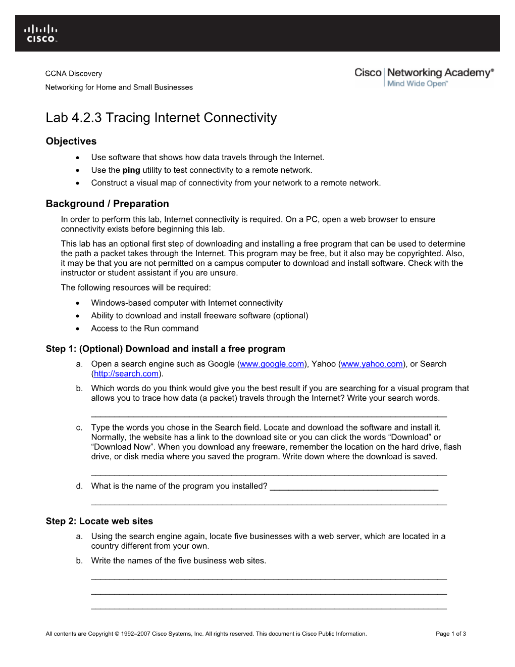 Lab 4.2.3 Tracing Internet Connectivity