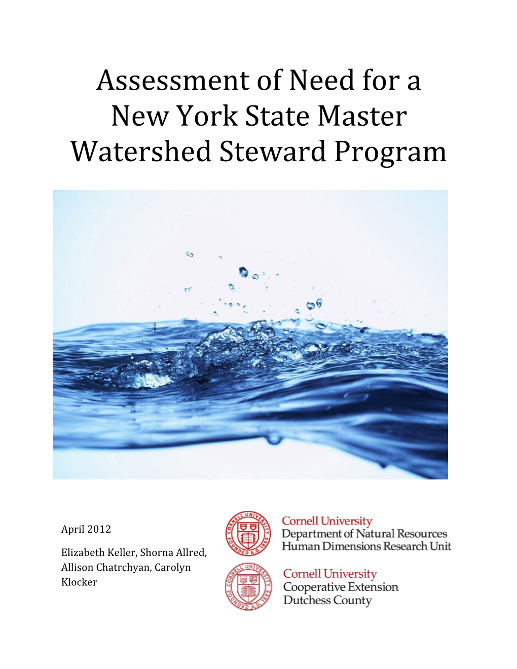 Assessment of Need for a New York State Master Watershed Steward Program