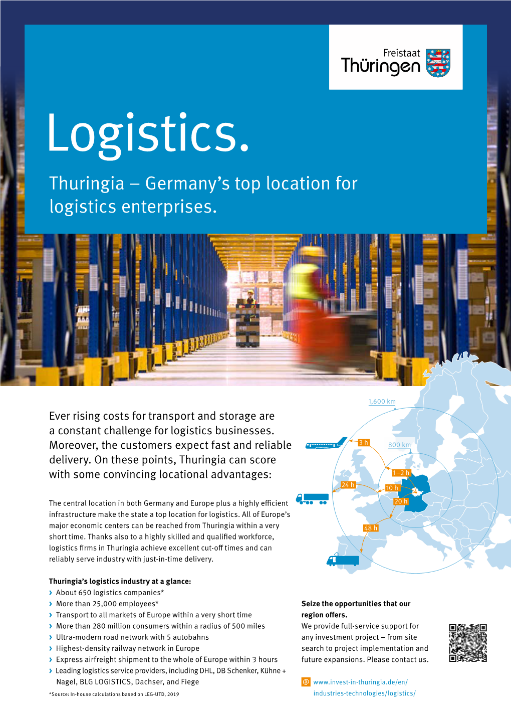 Logistics. Thuringia – Germany’S Top Location for Logistics Enterprises